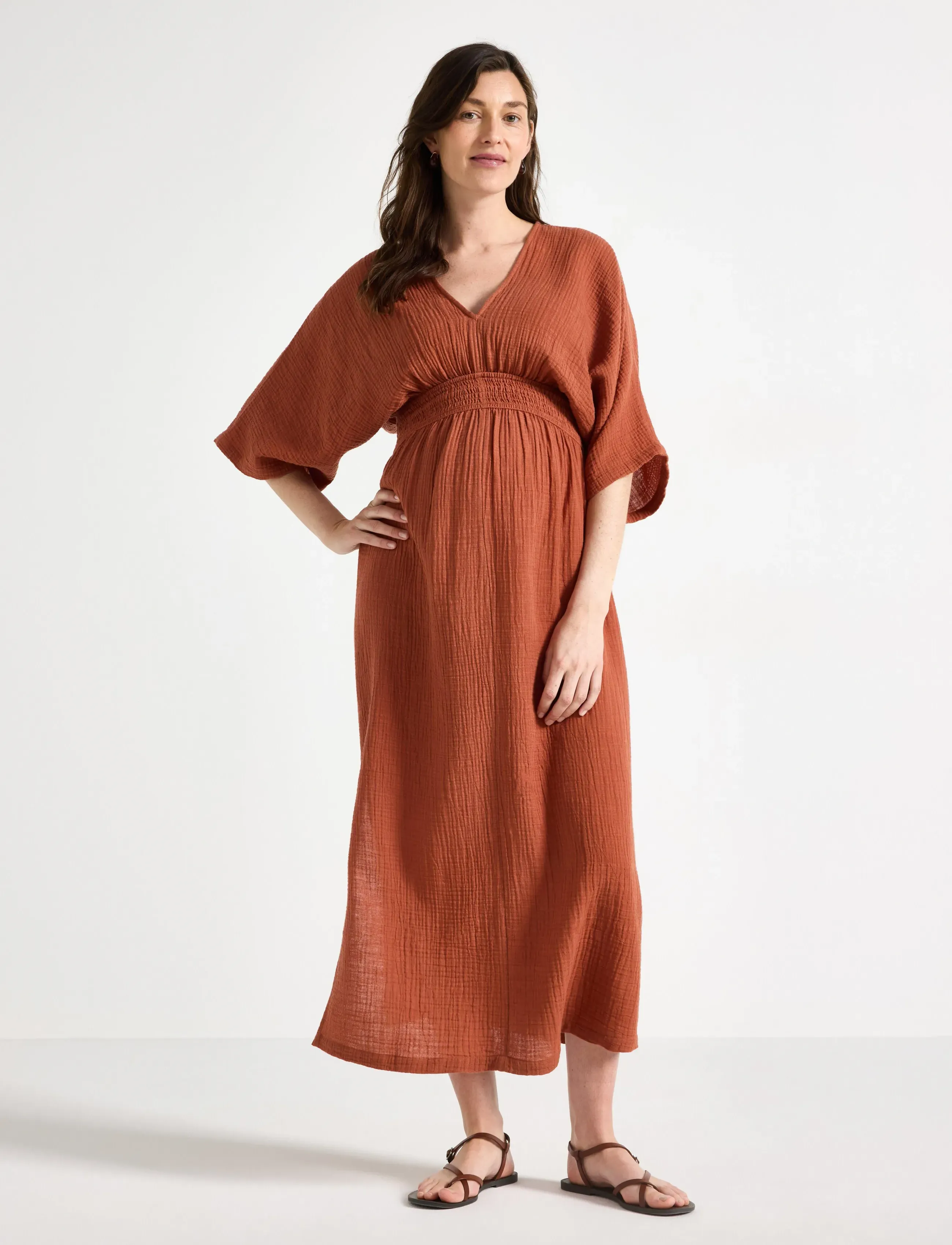 Lindex Mom Midi Dress In Cotton Gauze, M, Dresses, Orange - Knee-length & Midi, Frauen