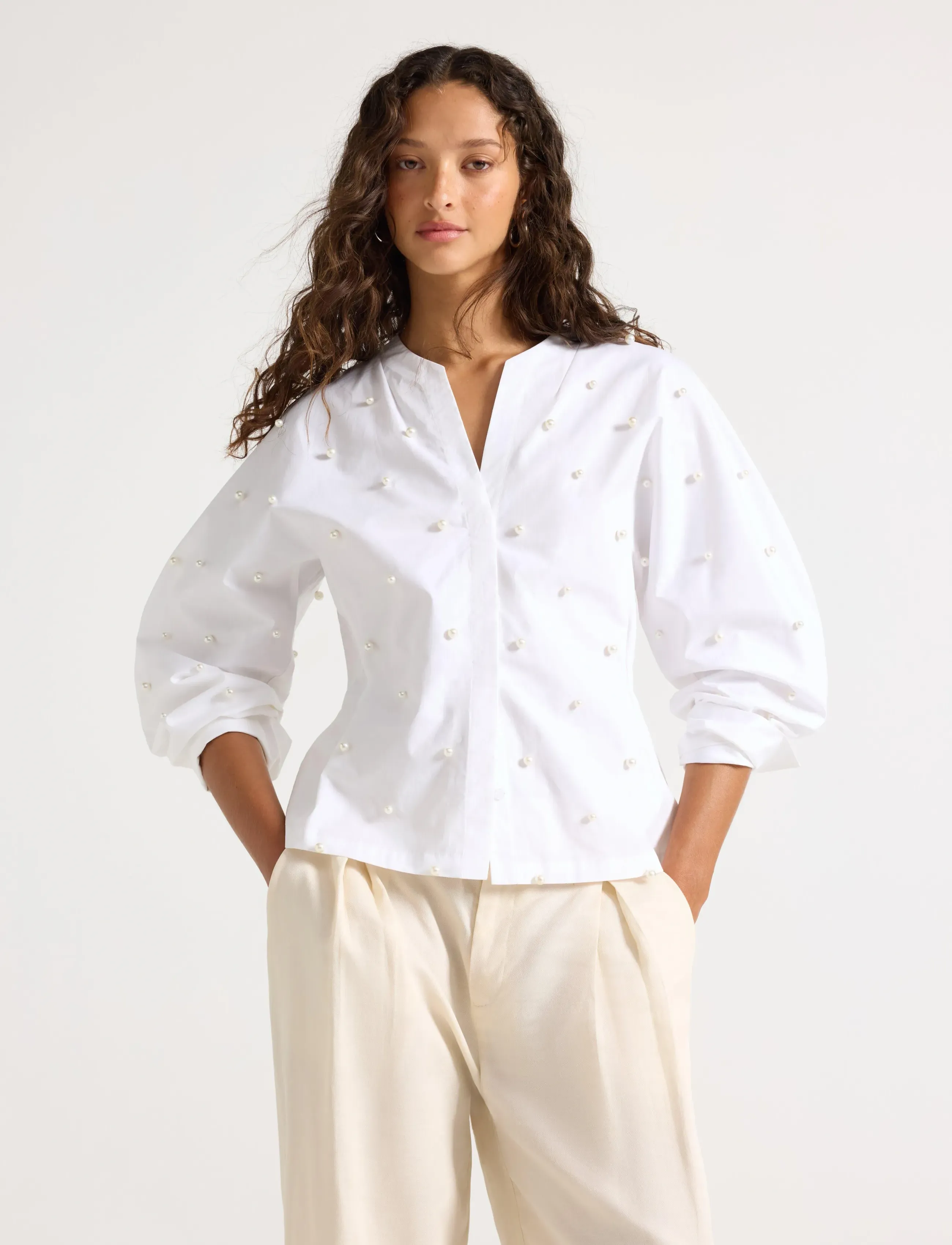 Lindex Long-Sleeved Shirt, L, Blouses, Weiß - Long-sleeved, Frauen