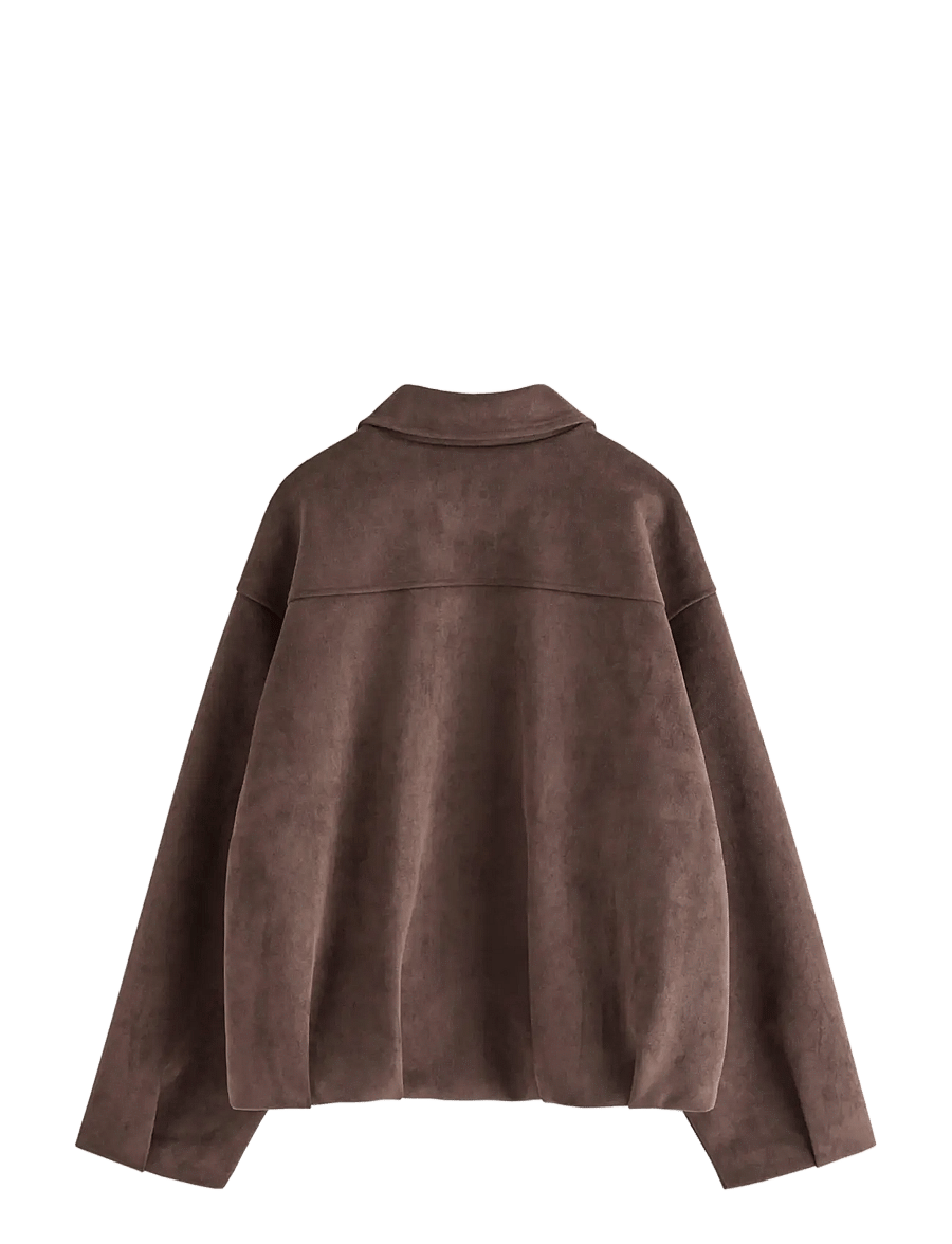 Lindex - Boxy jacket in faux suede - frühlingsjacken - dark dusty brown - 2