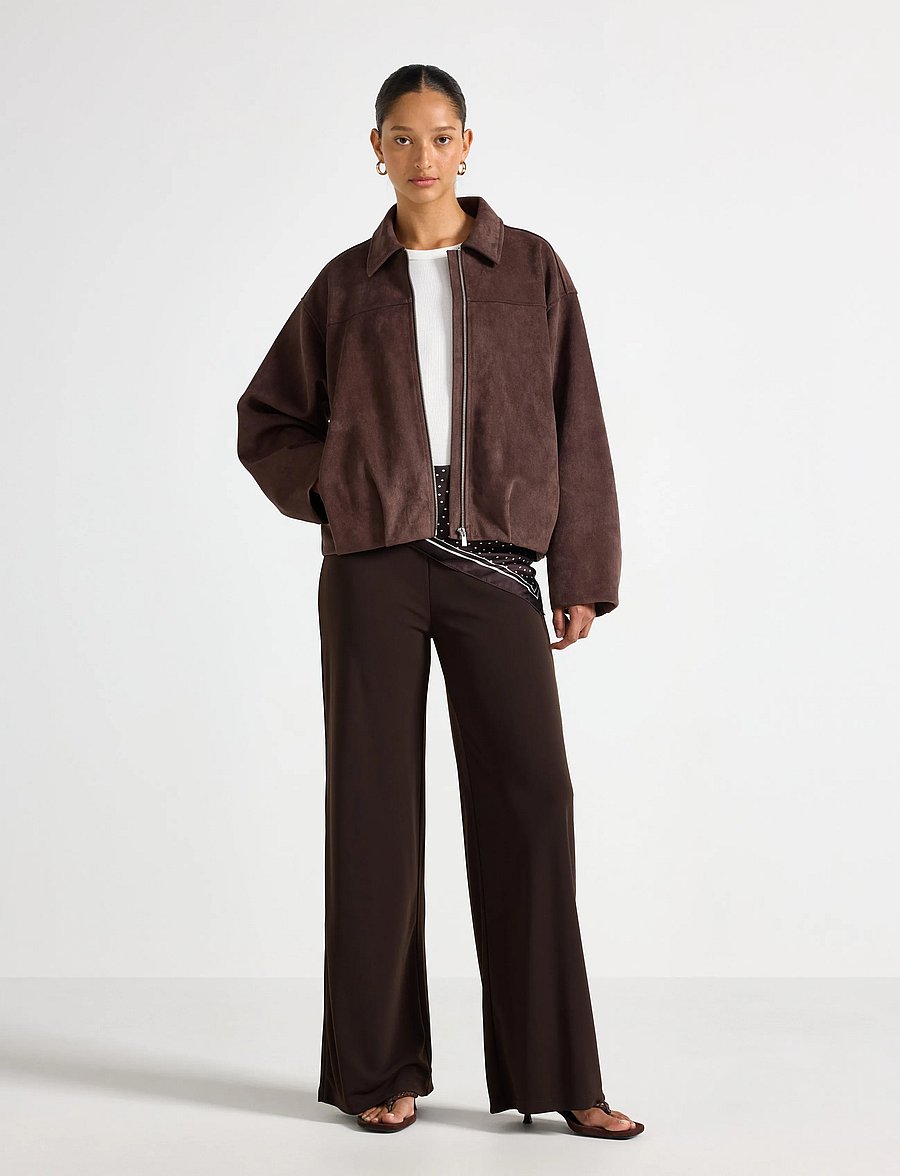 Lindex - Boxy jacket in faux suede - frühlingsjacken - dark dusty brown - 0