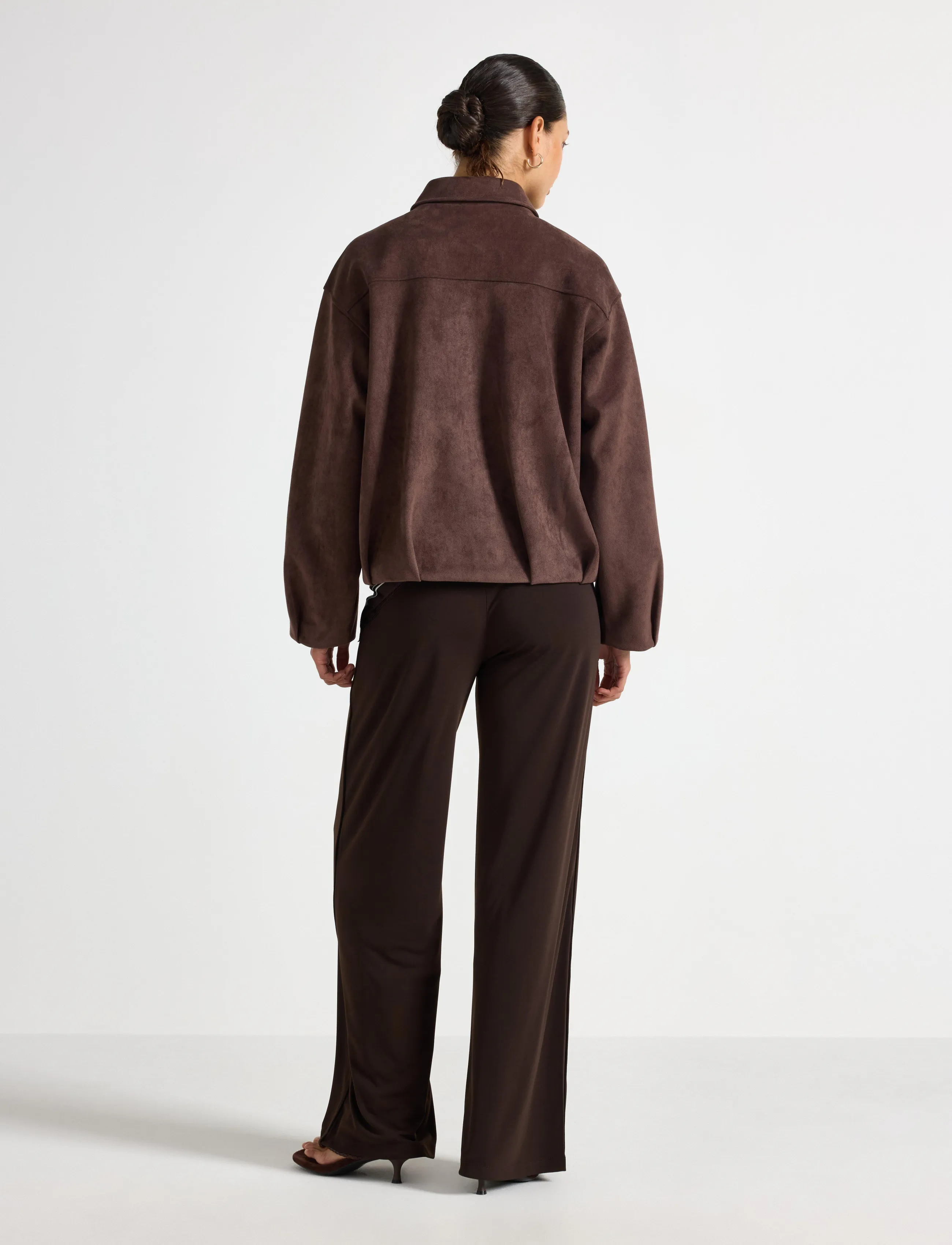 Lindex - Boxy jacket in faux suede - dark dusty brown - 3