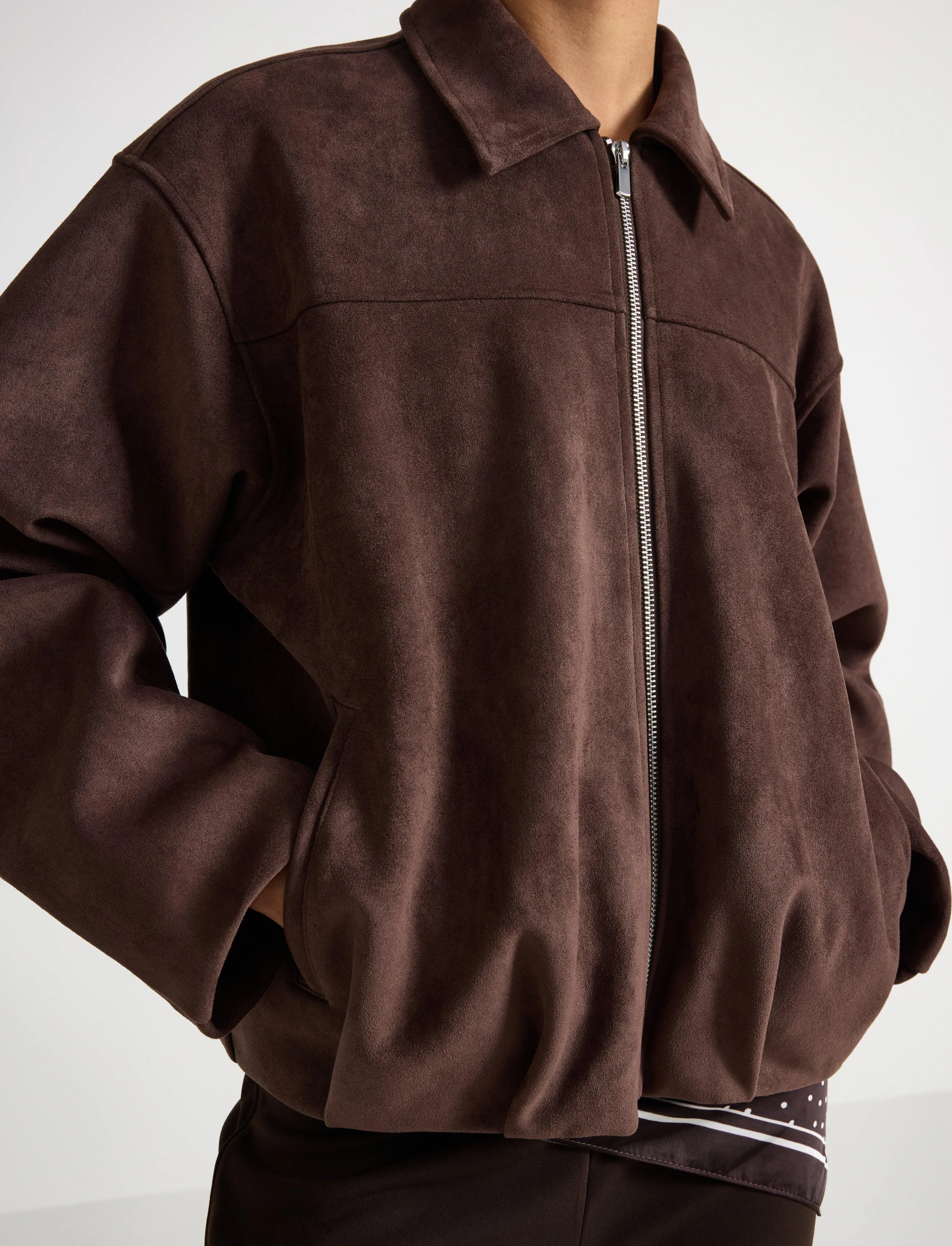 Lindex - Boxy jacket in faux suede - dark dusty brown - 4