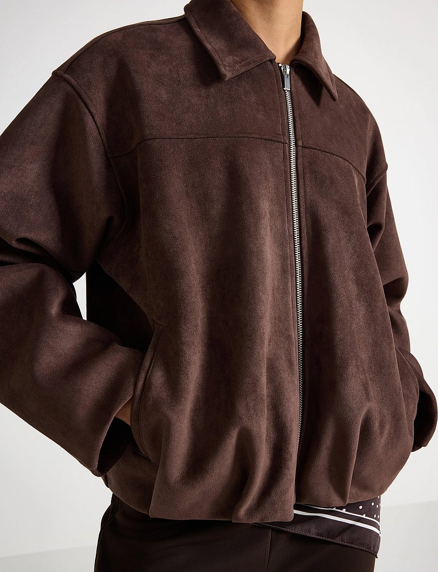 Lindex - Boxy jacket in faux suede - frühlingsjacken - dark dusty brown - 4