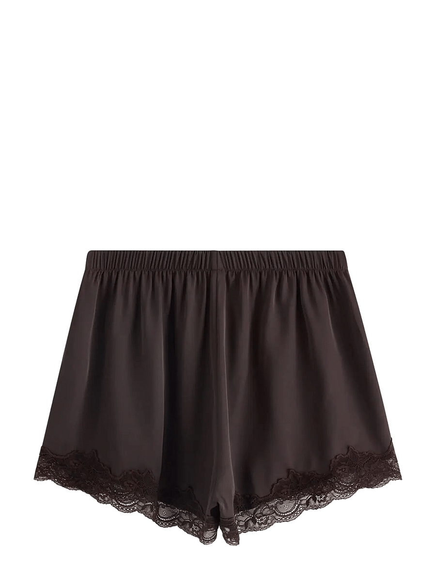 Lindex - Pyjama shorts in satin - shorts - dark dusty brown - 1
