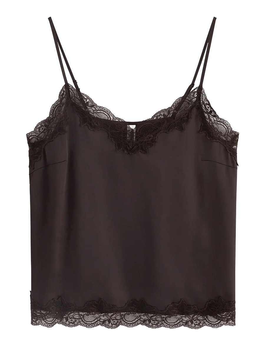 Lindex - Camisole in satin - oberteile - dark dusty brown - 1