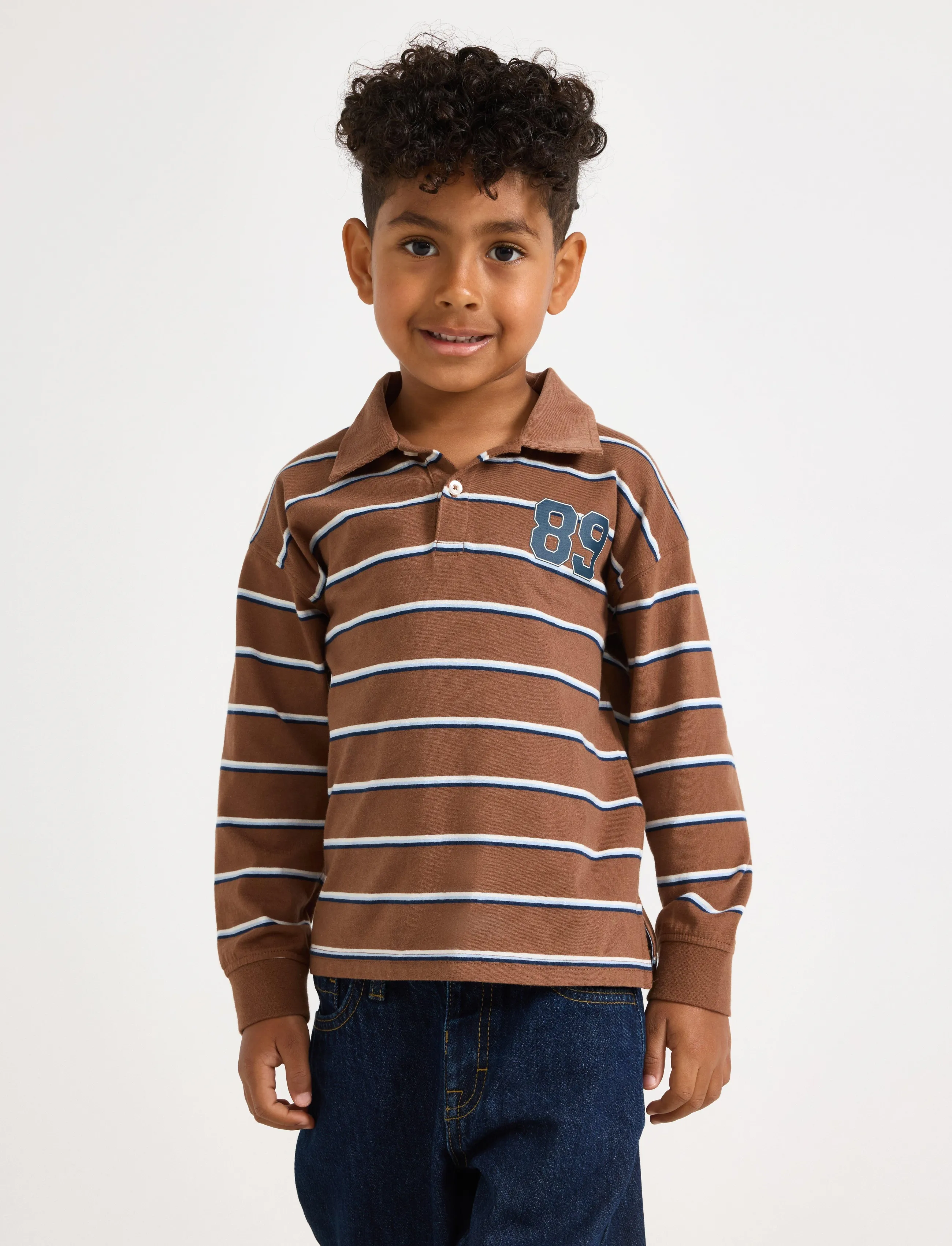 Lindex Rugby Shirt, 110, Brown, Polo Skjorter > Langærmede Polo Shirts, Børn