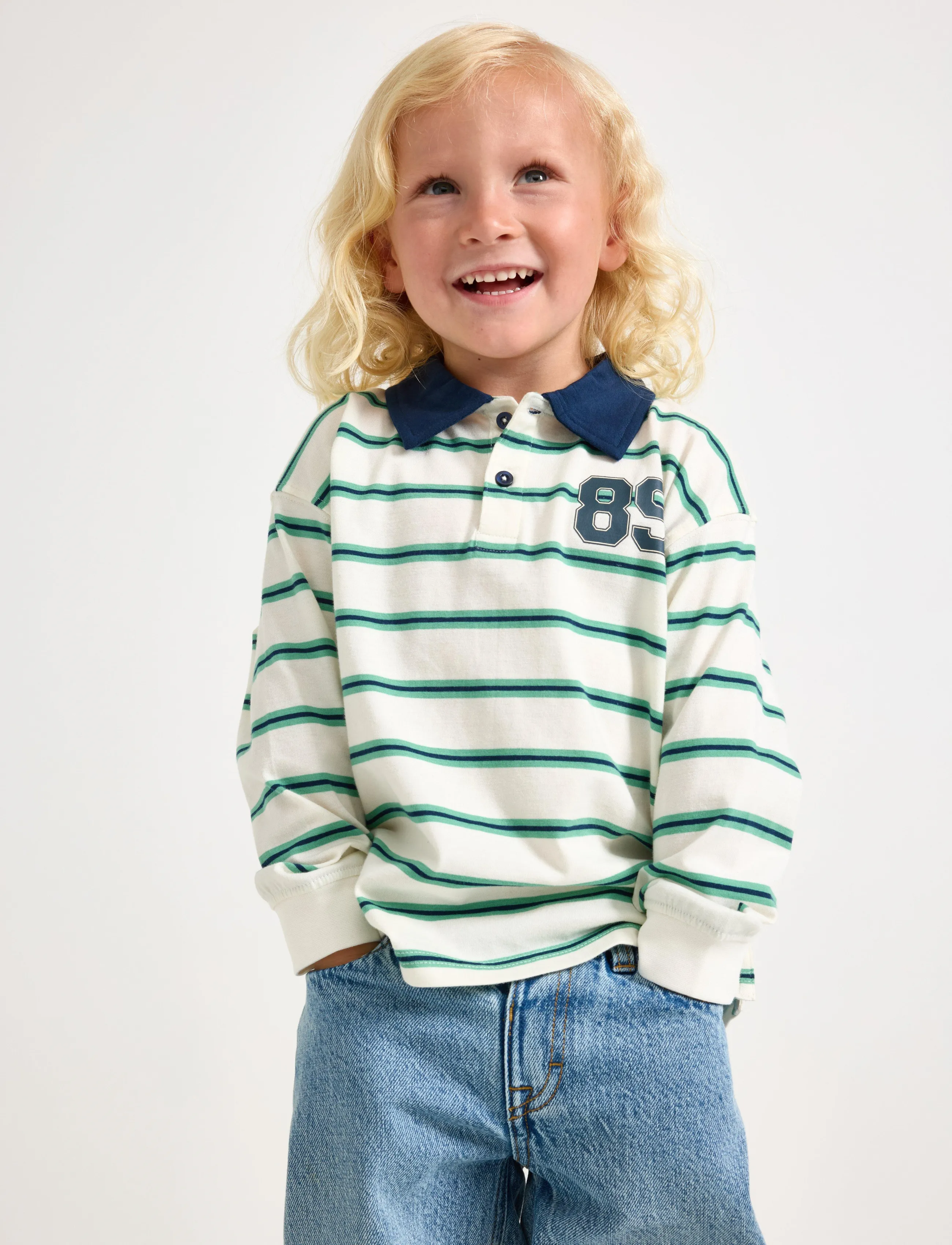 Lindex Rugby Shirt, 122, Polo Shirts, Weiß - Long-sleeved Kinder