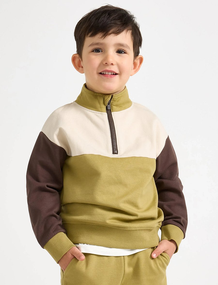 Lindex - Sweatshirt with half-zip - džemprid - khaki - 0