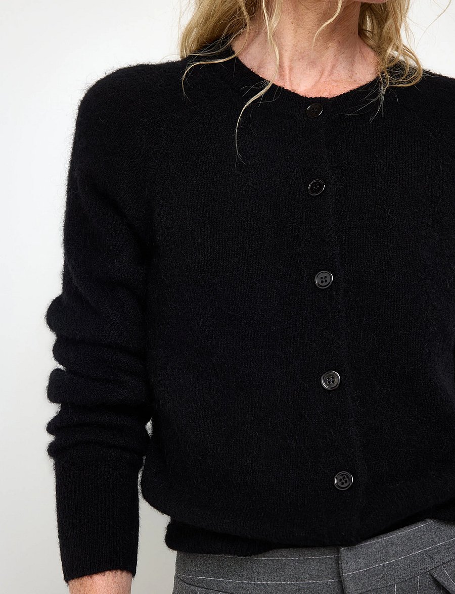 Lindex - Fine-knit cardigan in wool blend - koftor - black - 4