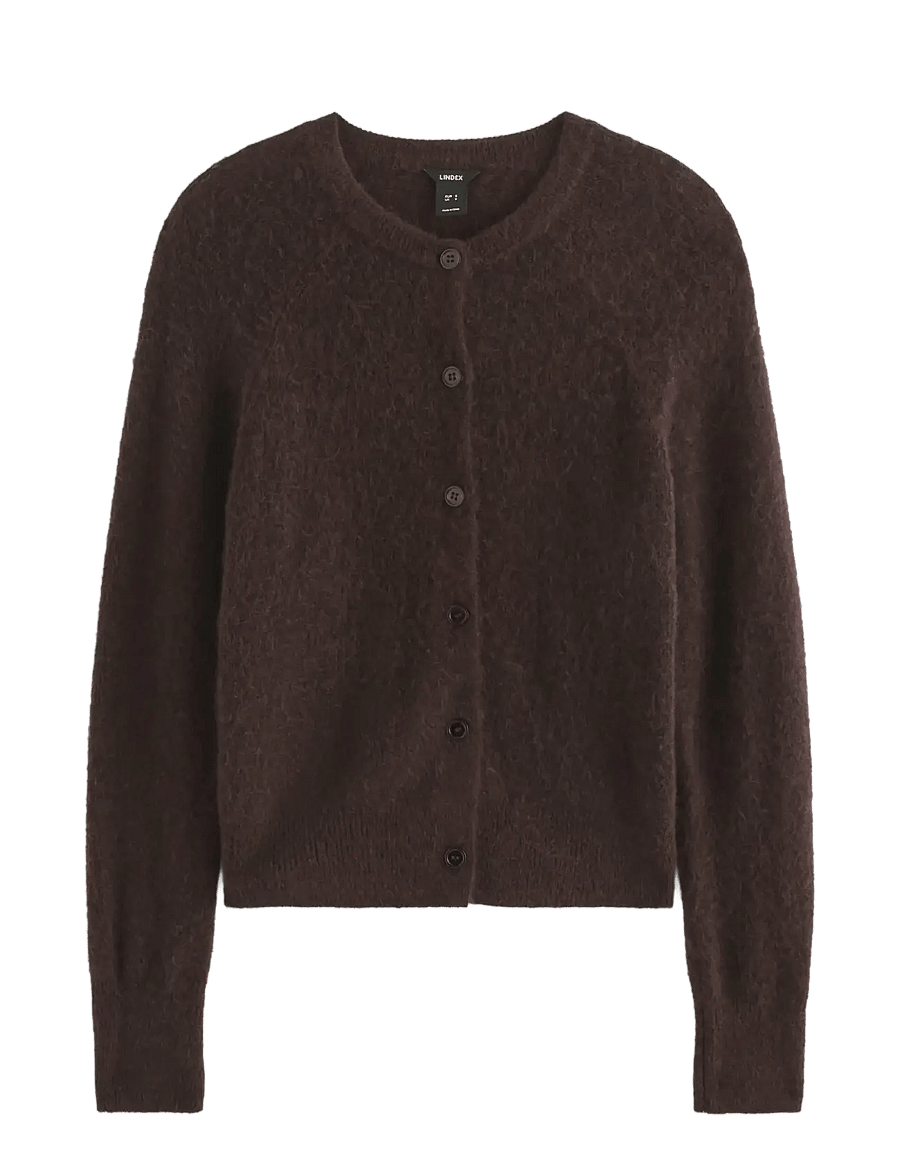 Lindex - Fine-knit cardigan in wool blend - strickjacken - dark brown - 1