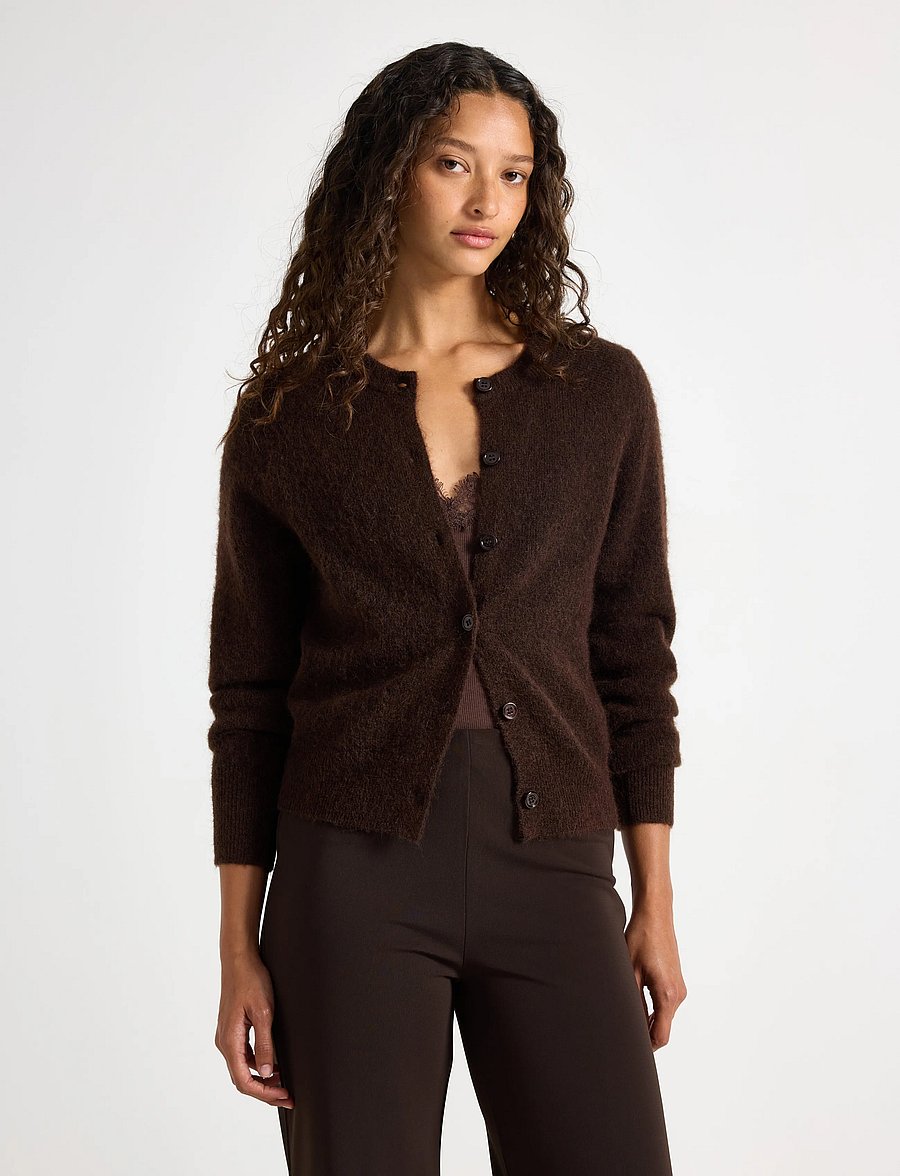Lindex - Fine-knit cardigan in wool blend - strickjacken - dark brown - 0