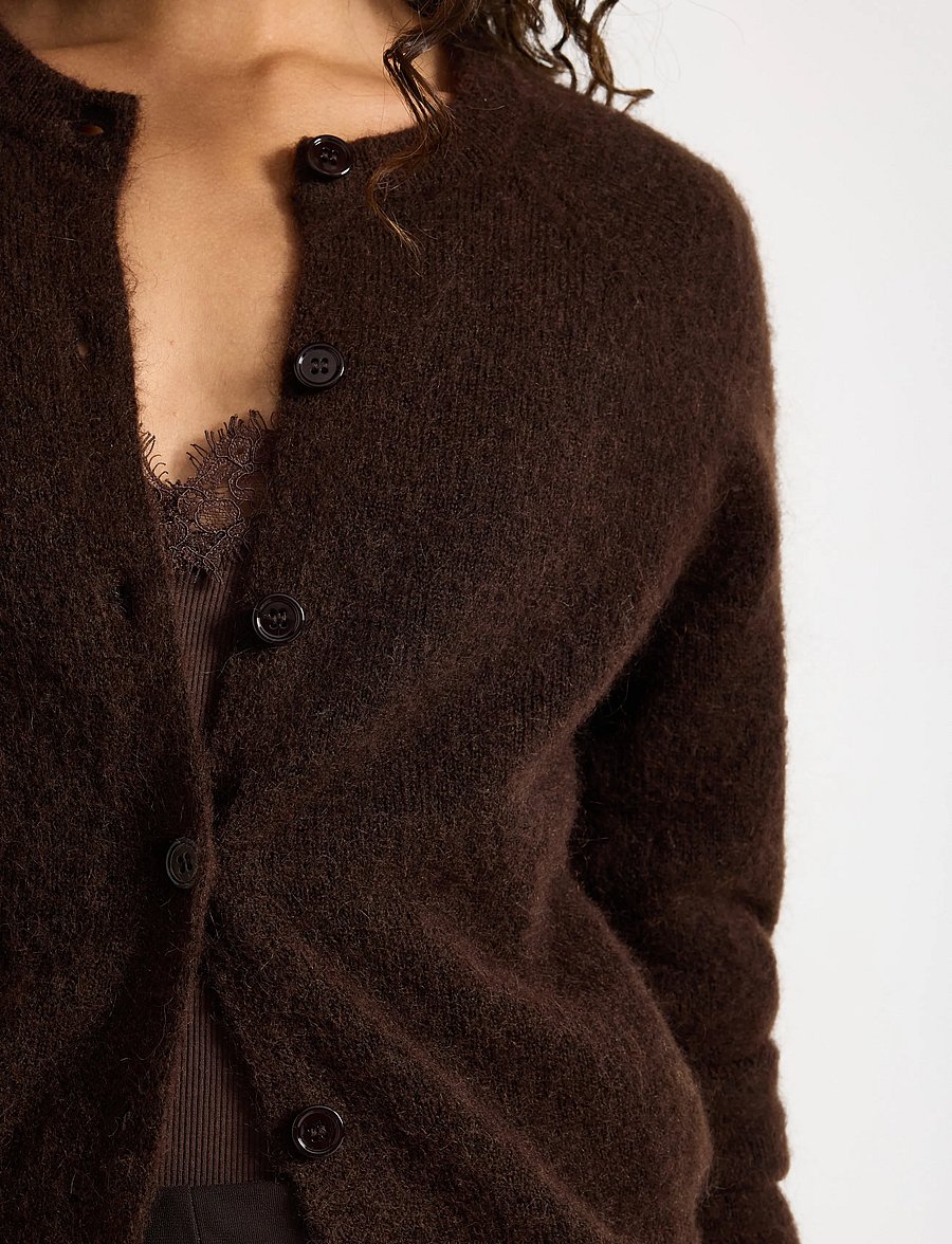 Lindex - Fine-knit cardigan in wool blend - strickjacken - dark brown - 4