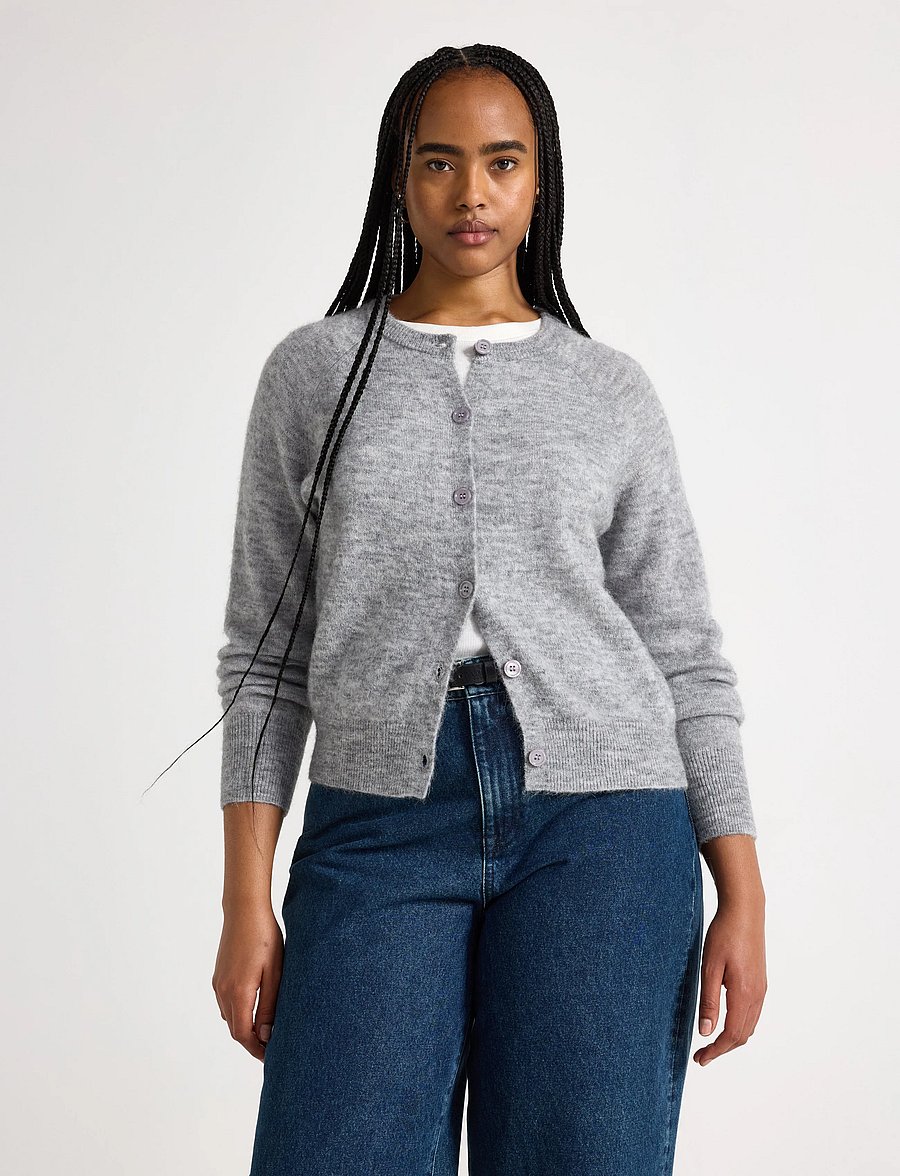 Lindex - Fine-knit cardigan in wool blend - strickjacken - grey melange - 0