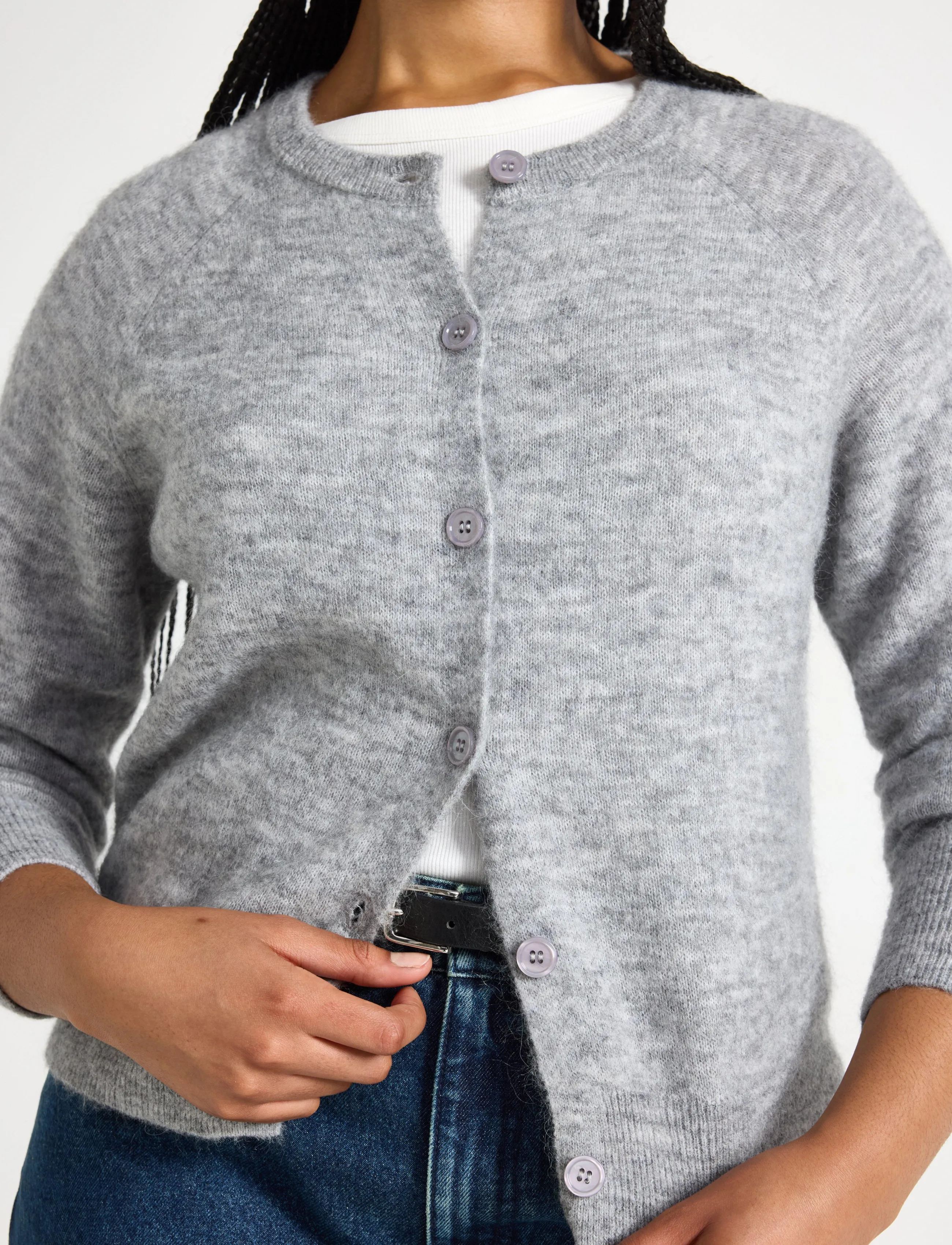 Lindex - Fine-knit cardigan in wool blend - strickjacken - grey melange - 4
