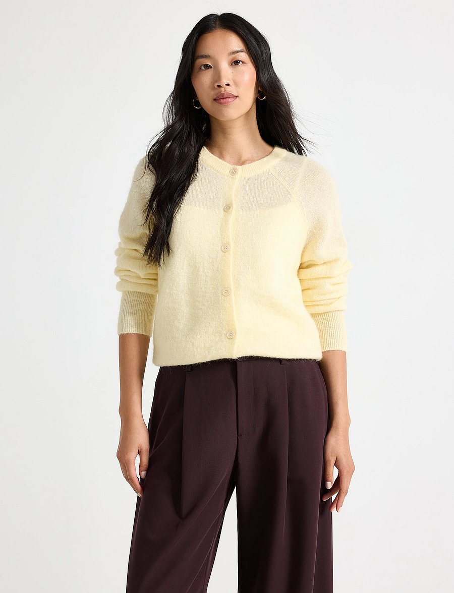 Lindex - Fine-knit cardigan in wool blend - cardigans - light yellow - 0