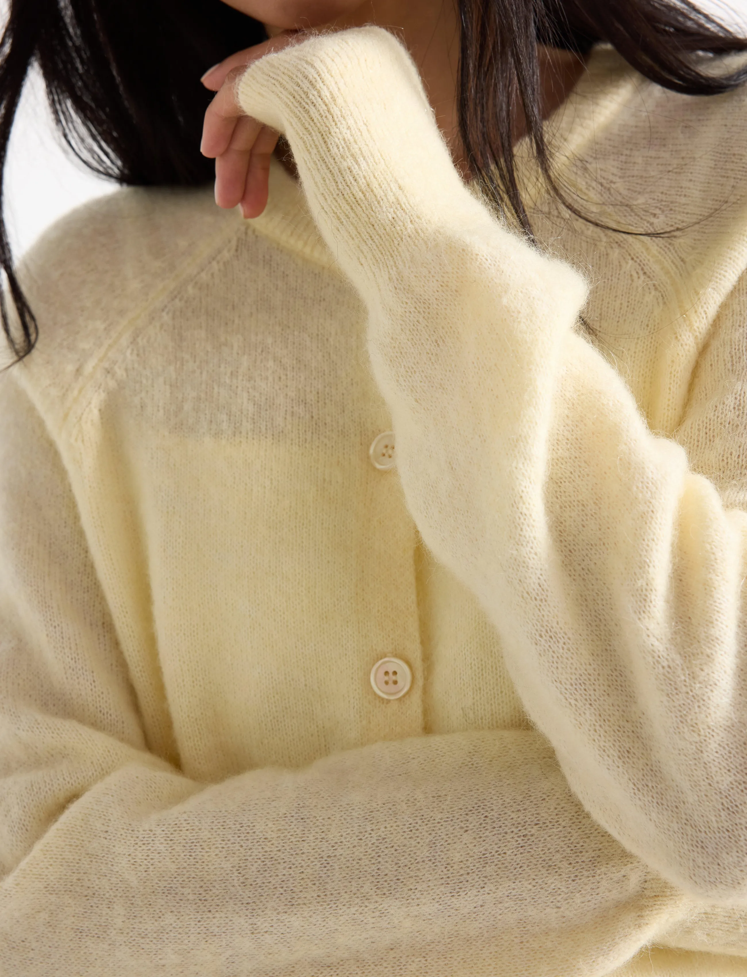 Lindex - Fine-knit cardigan in wool blend - cardigans - light yellow - 4