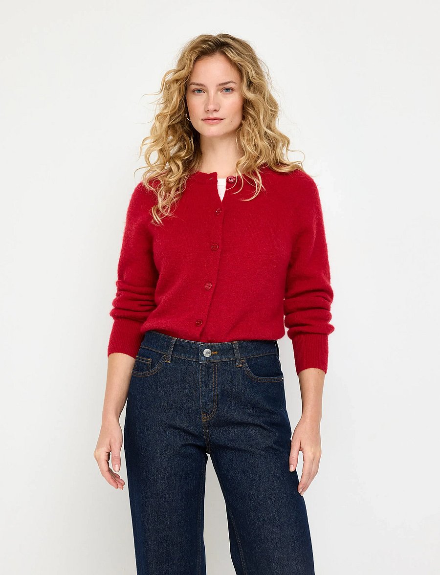 Lindex - Fine-knit cardigan in wool blend - cardigans - red - 0