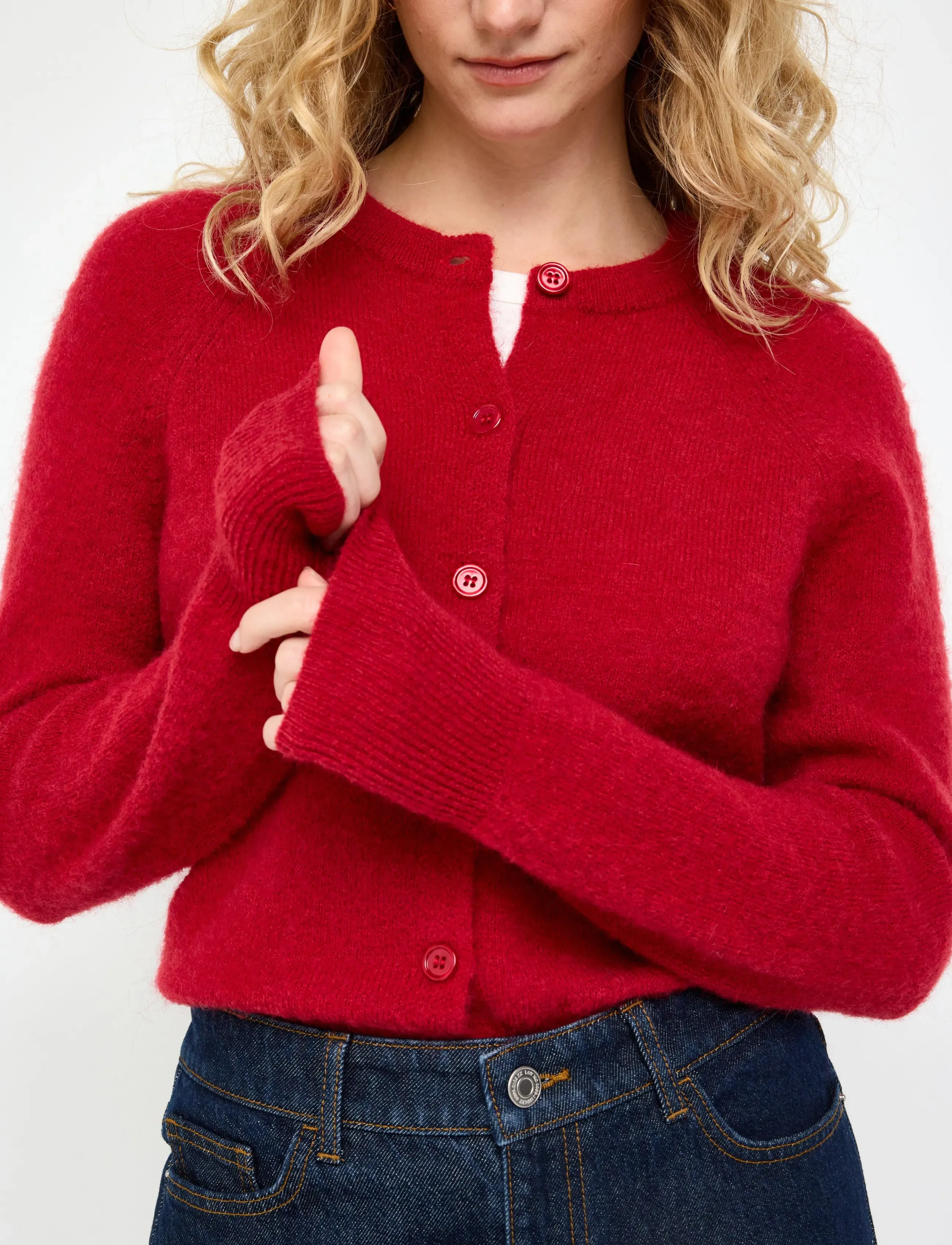 Lindex - Fine-knit cardigan in wool blend - cardigans - red - 4