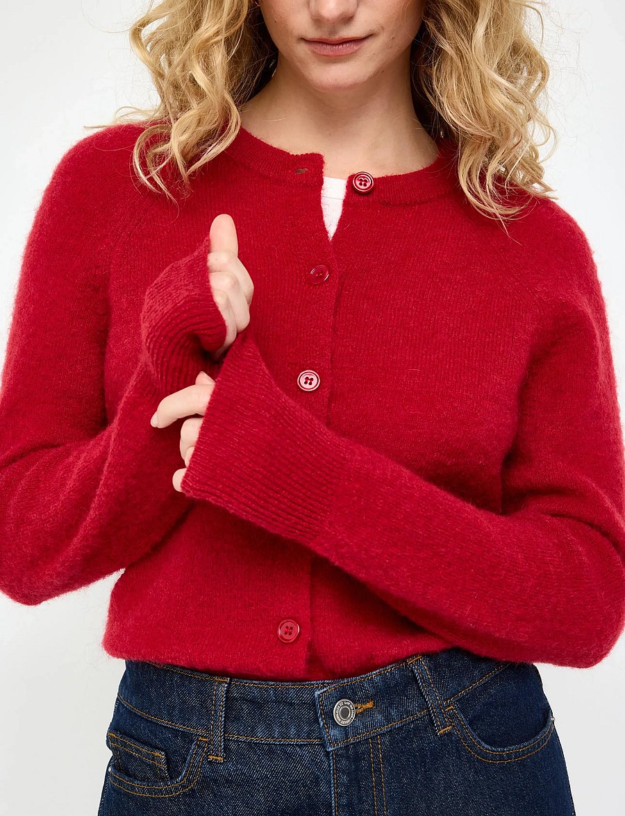 Lindex - Fine-knit cardigan in wool blend - cardigans - red - 4