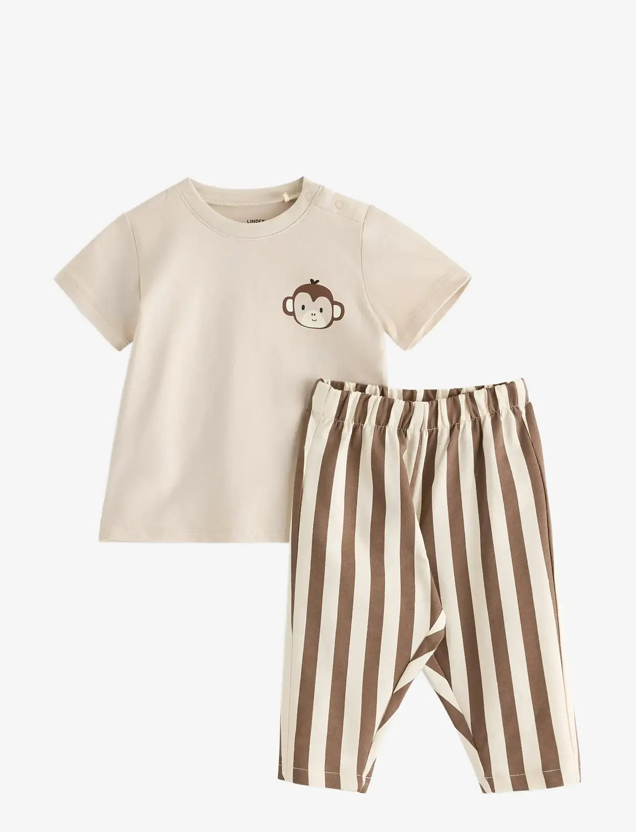 Lindex - Set with top and leggings - sæt med kortærmet t-shirt - light beige - 0