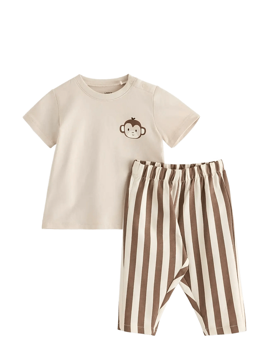 Lindex - Set with top and leggings - zestawy krótkim rękawem - light beige - 0