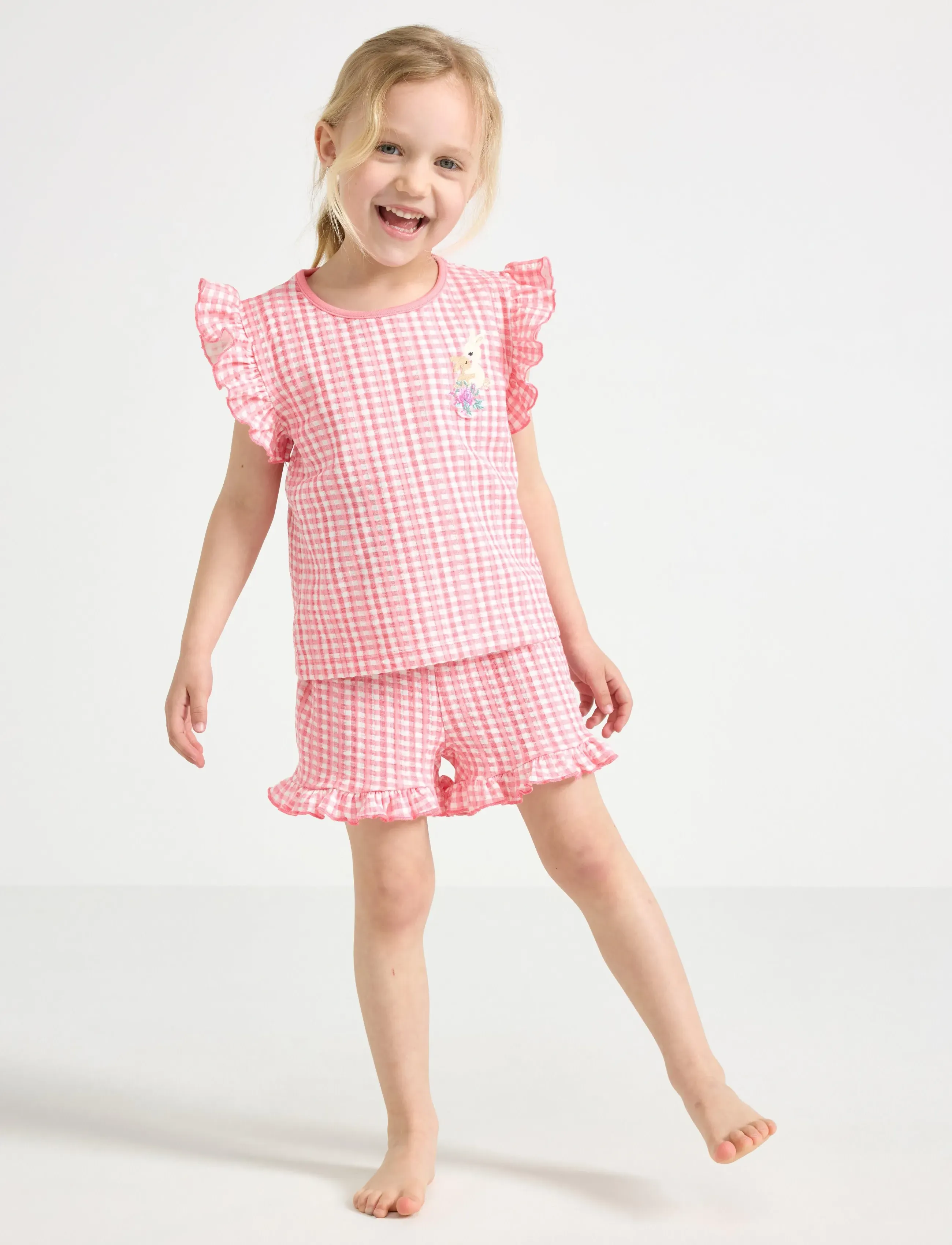Lindex Pyjama Set In Gingham, 92, Pink, Pyjamas > Pyjamas-Sæt, Børn