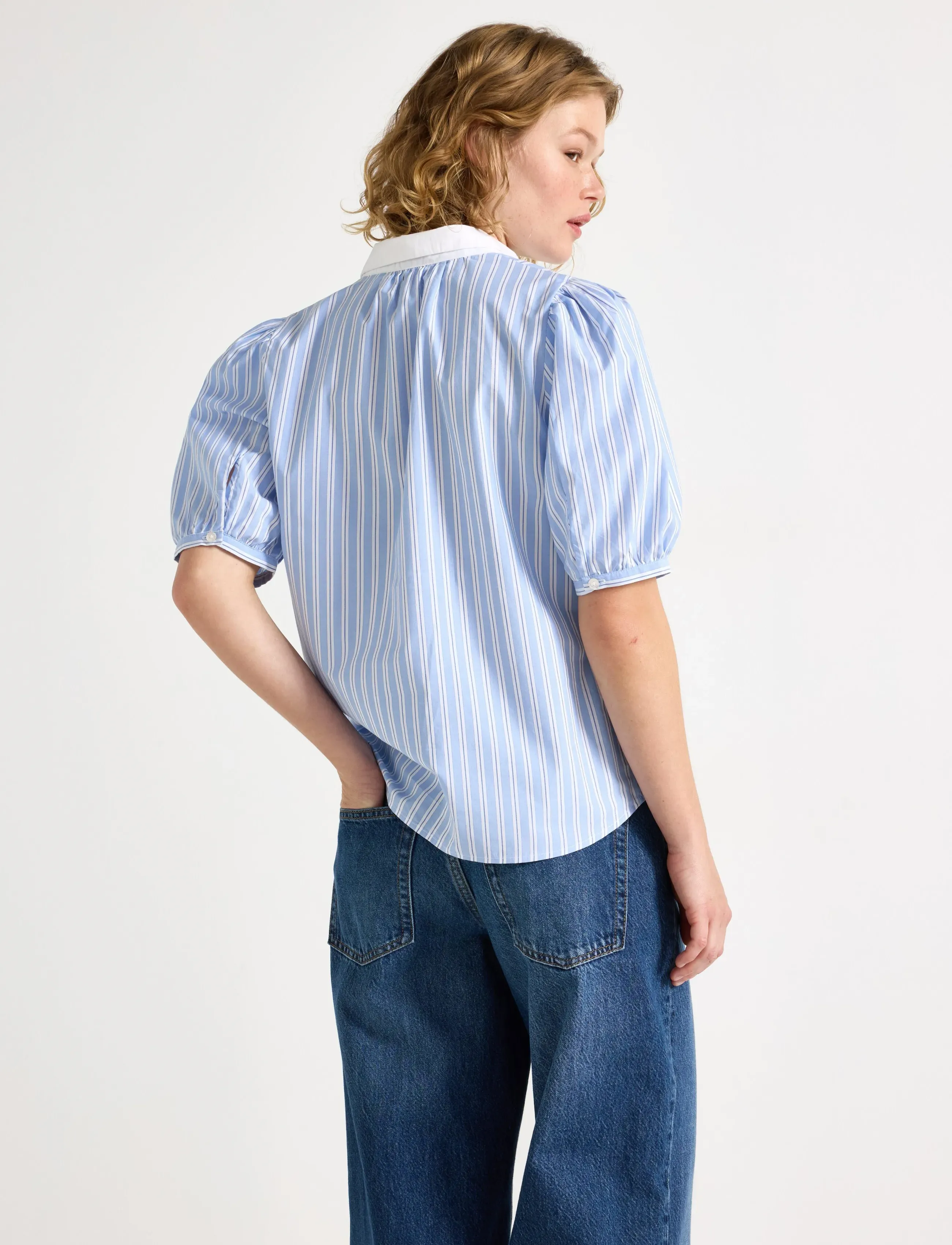 Lindex - Blouse with puff sleeves - light dusty blue - 3