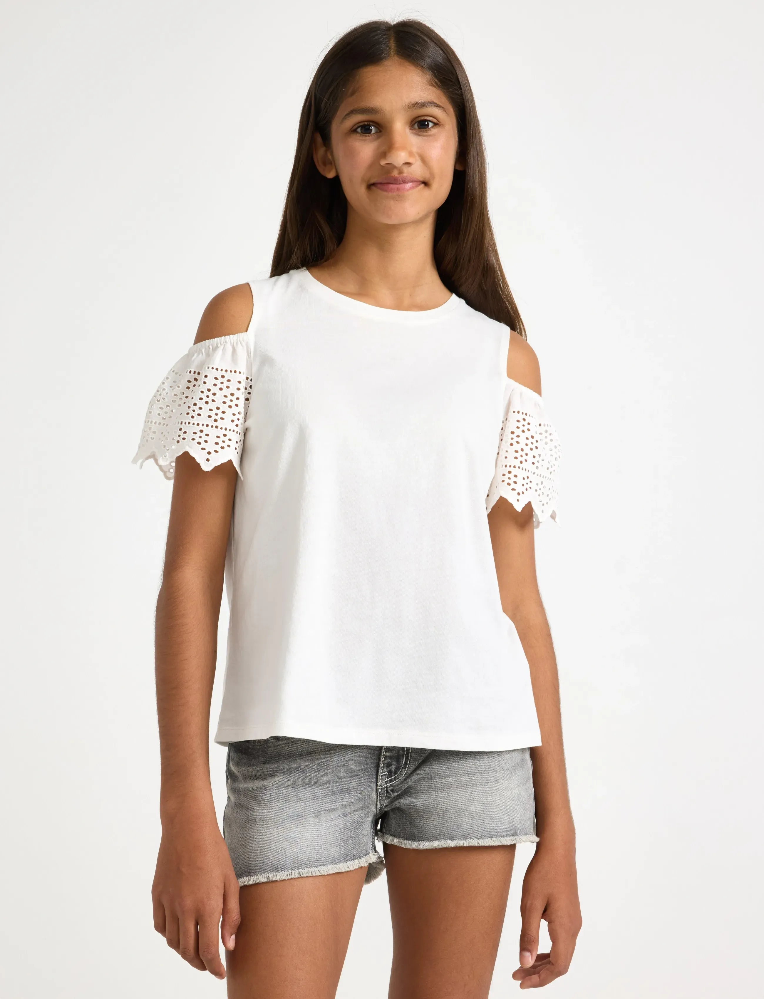 Lindex Cold Shoulder Top, Børn, Top Med Bare Skuldre, Cream, Str: 128