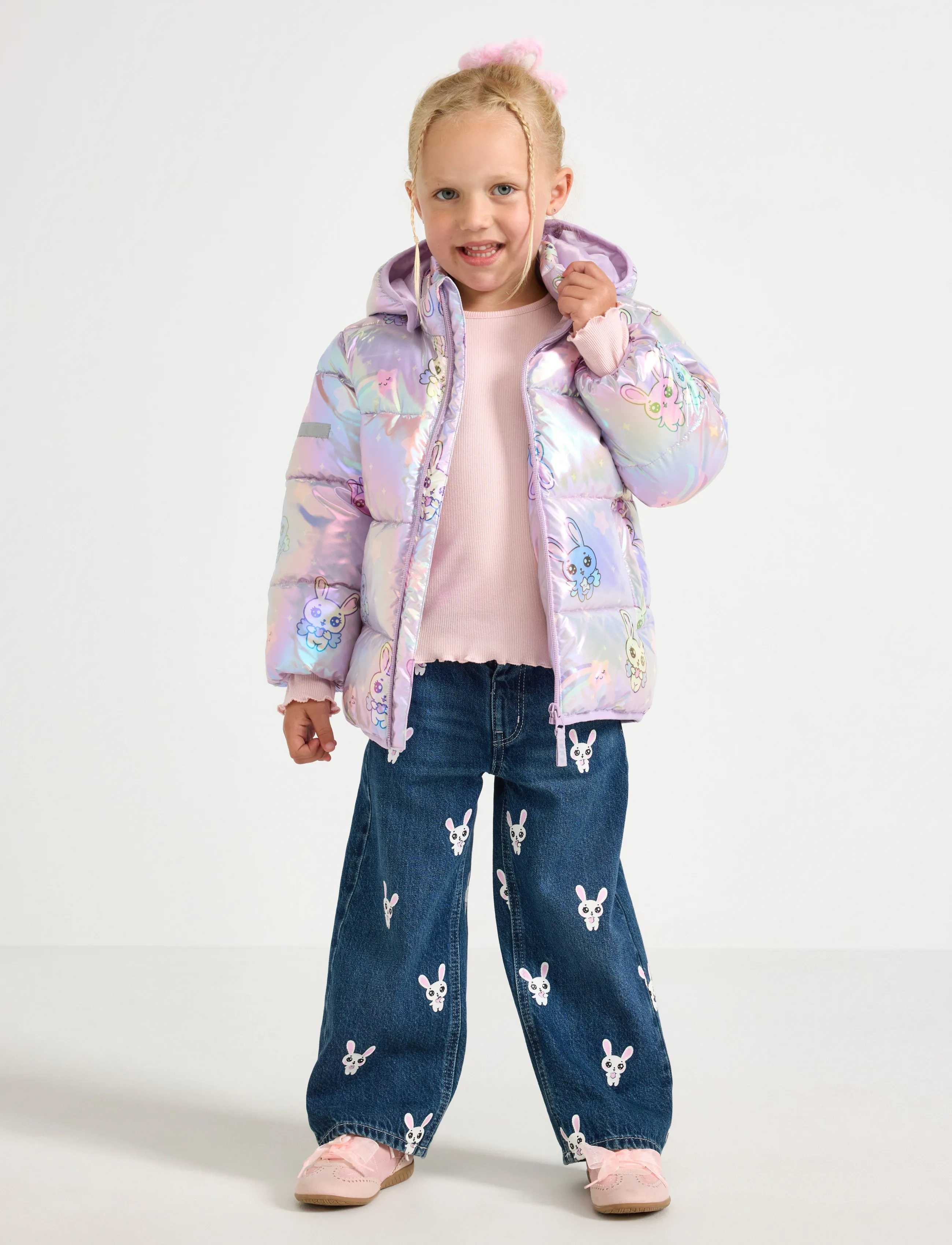 Lindex Puffer Jacket With Detachable Hood, 122, Jackets & Coats, Lila - Padded, Kinder