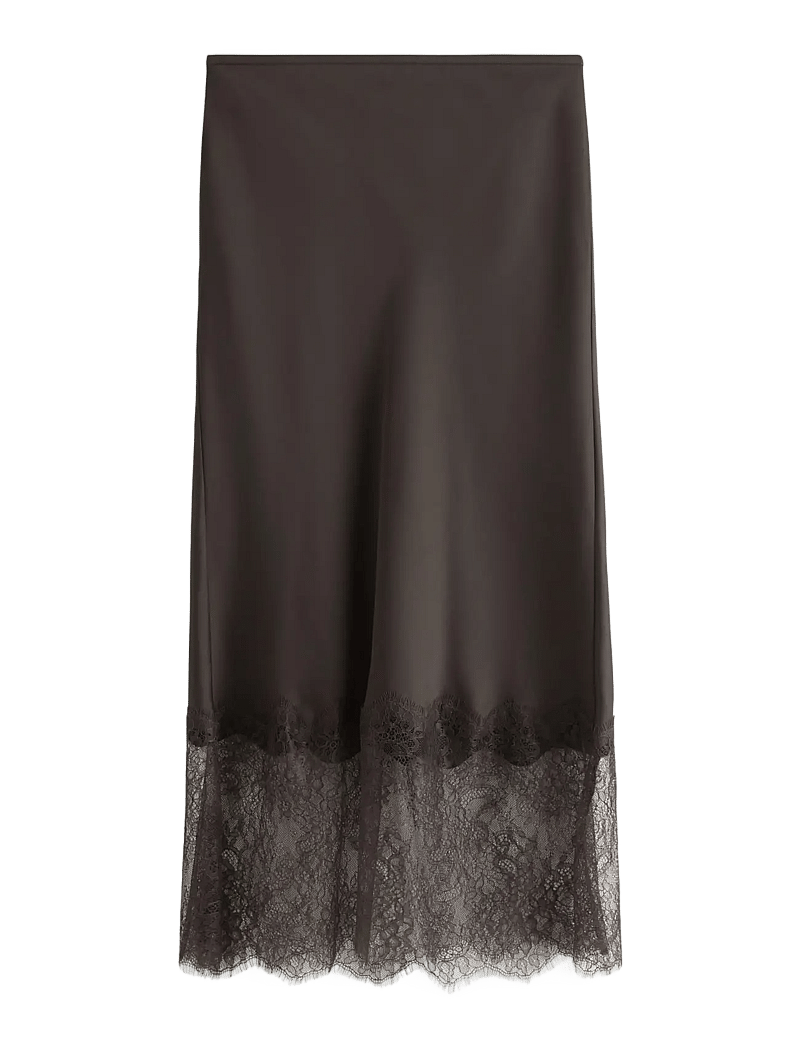 Lindex - Midi skirt in satin - satinnederdele - dark brown - 1