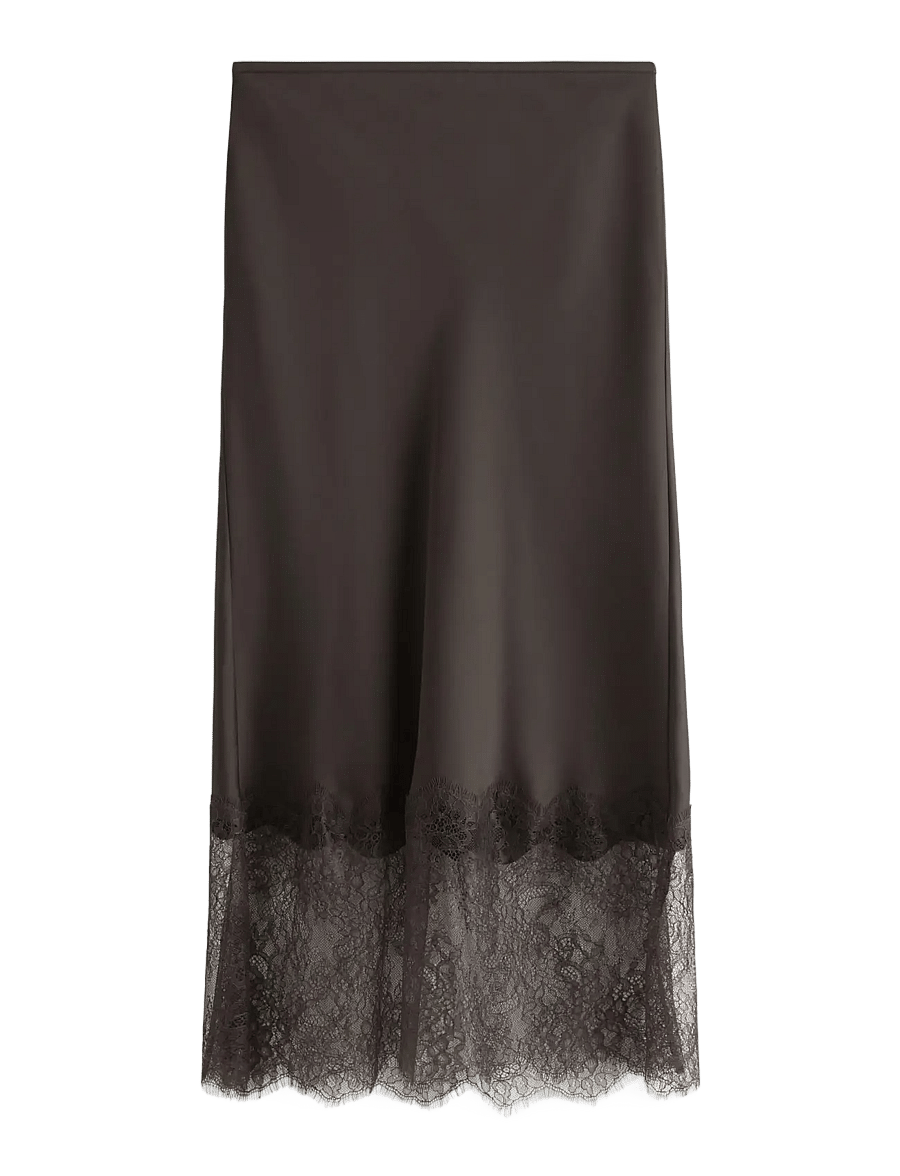 Lindex - Midi skirt in satin - satīna svārki - dark brown - 1