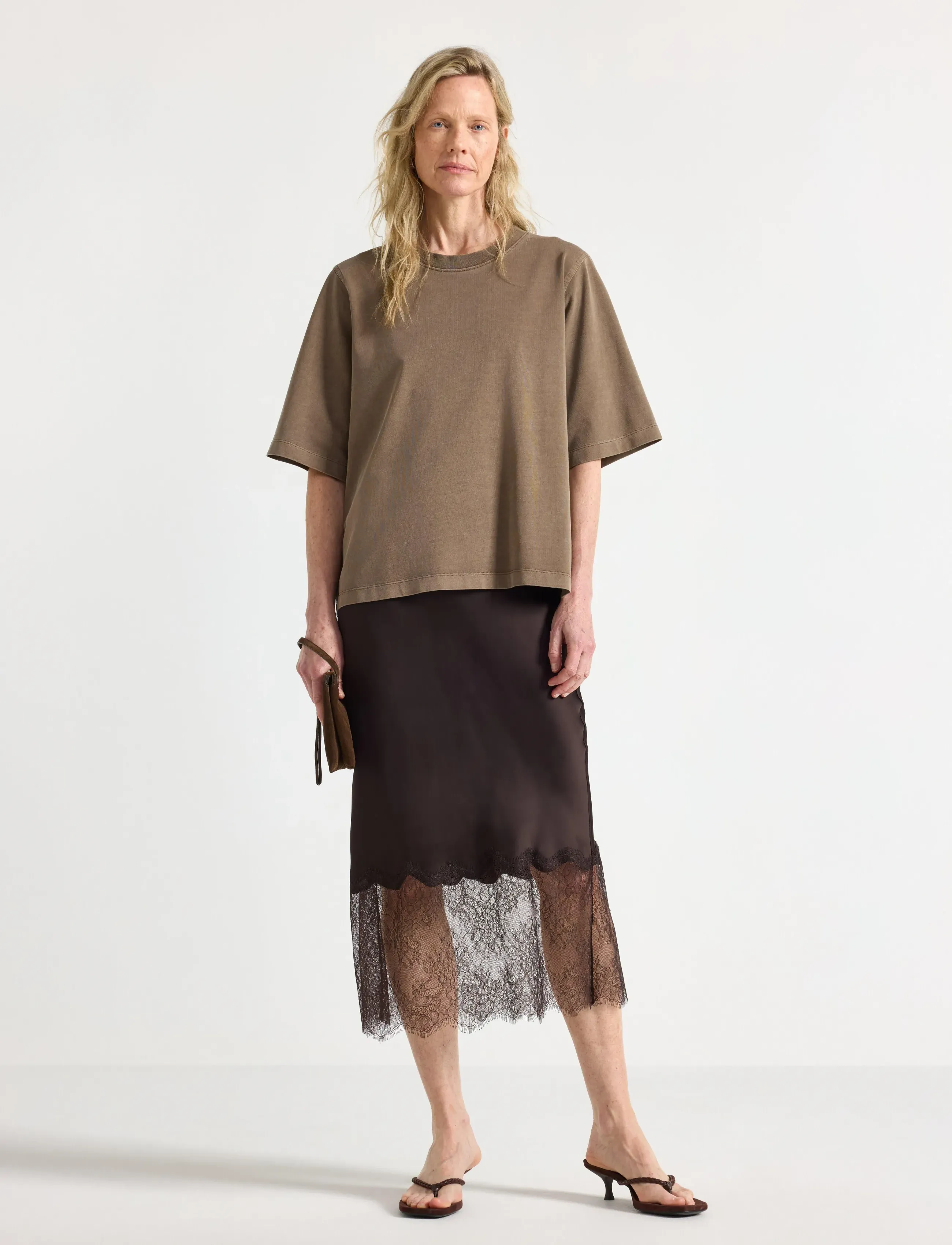 Lindex Midi skirt in satin - Midi skirts - DARK BROWN / brown