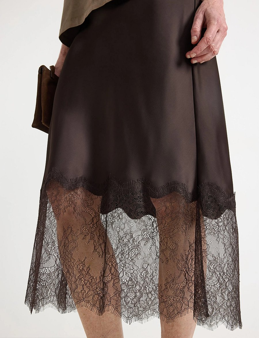 Lindex - Midi skirt in satin - satīna svārki - dark brown - 4
