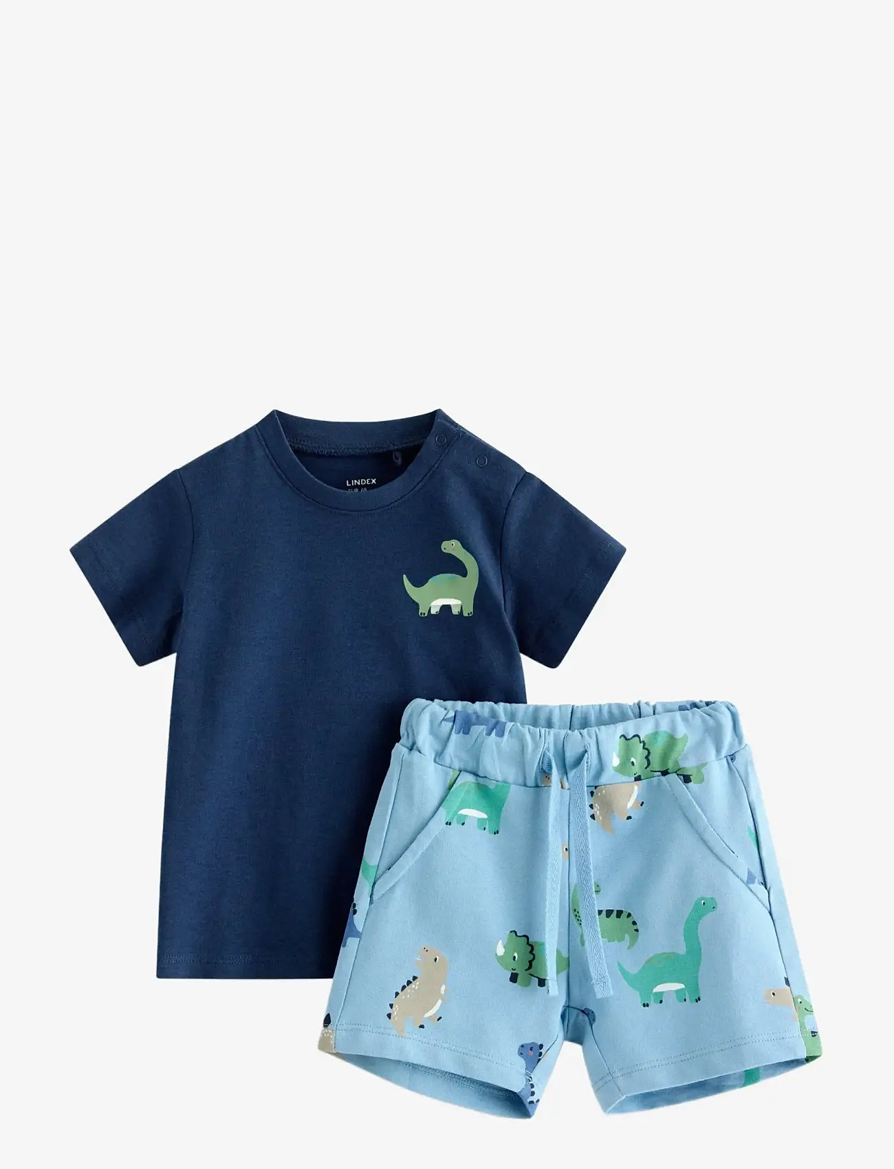Lindex - Set with top and shorts - set med kortärmad t-shirt - light blue - 0