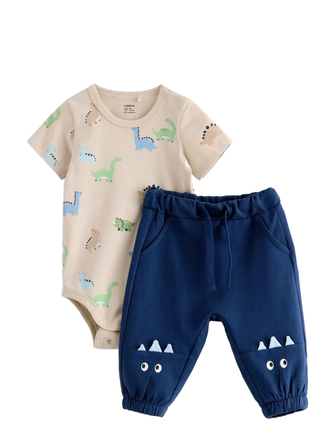 Lindex Set With Bodysuit And Joggers, 68, Beige, Sæt > Sæt Med Krop, Børn