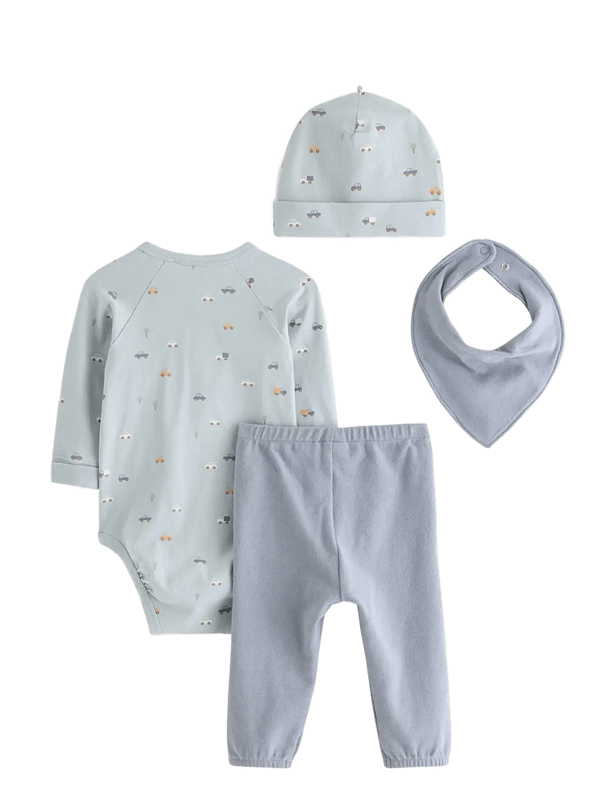 Lindex - 4-piece baby starter kit - langærmede bodyer - dusty blue - 1