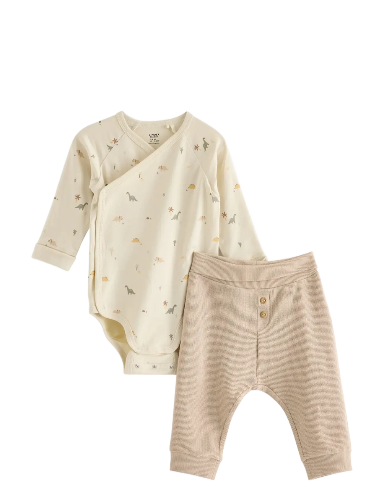 Lindex Set With Wrap Bodysuit And Trousers, 50, Beige, Bodys > Langærmede, Børn