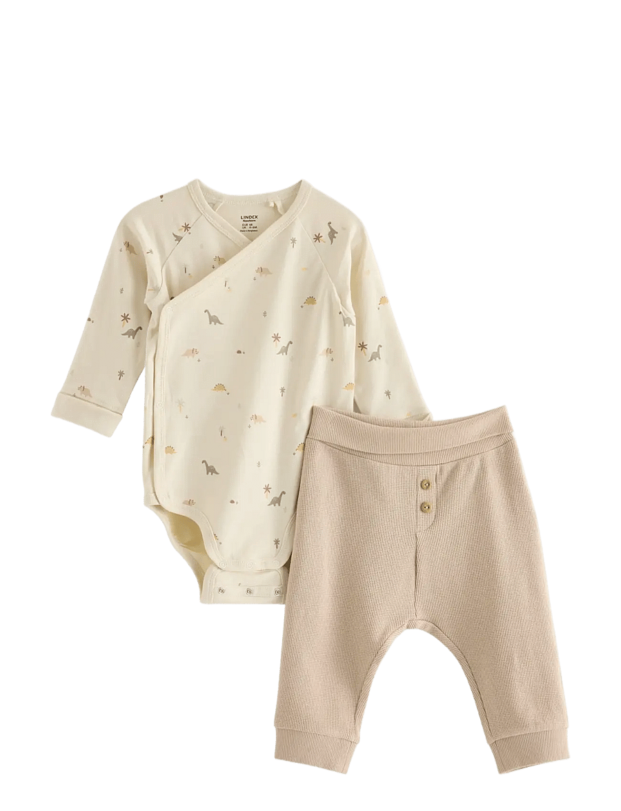 Lindex - Set with wrap bodysuit and trousers - light beige - 0