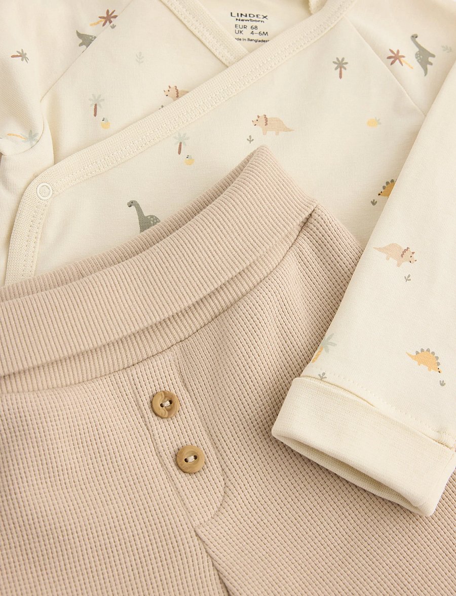 Lindex - Set with wrap bodysuit and trousers - light beige - 2