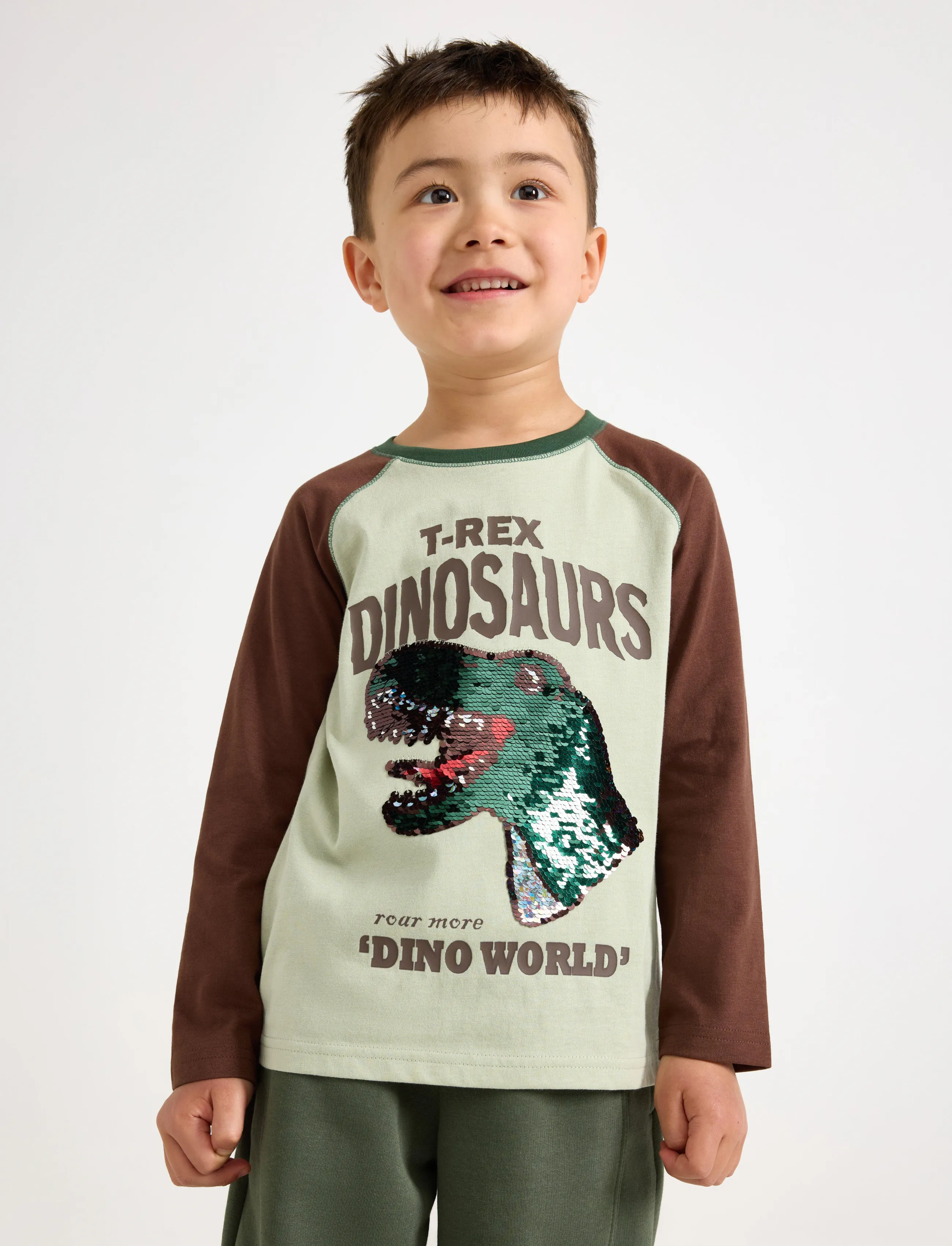 Lindex Long-Sleeved Top With Reversible Sequins Motif, 104, T-shirts, Khakigrün - Long-sleeved Kinder