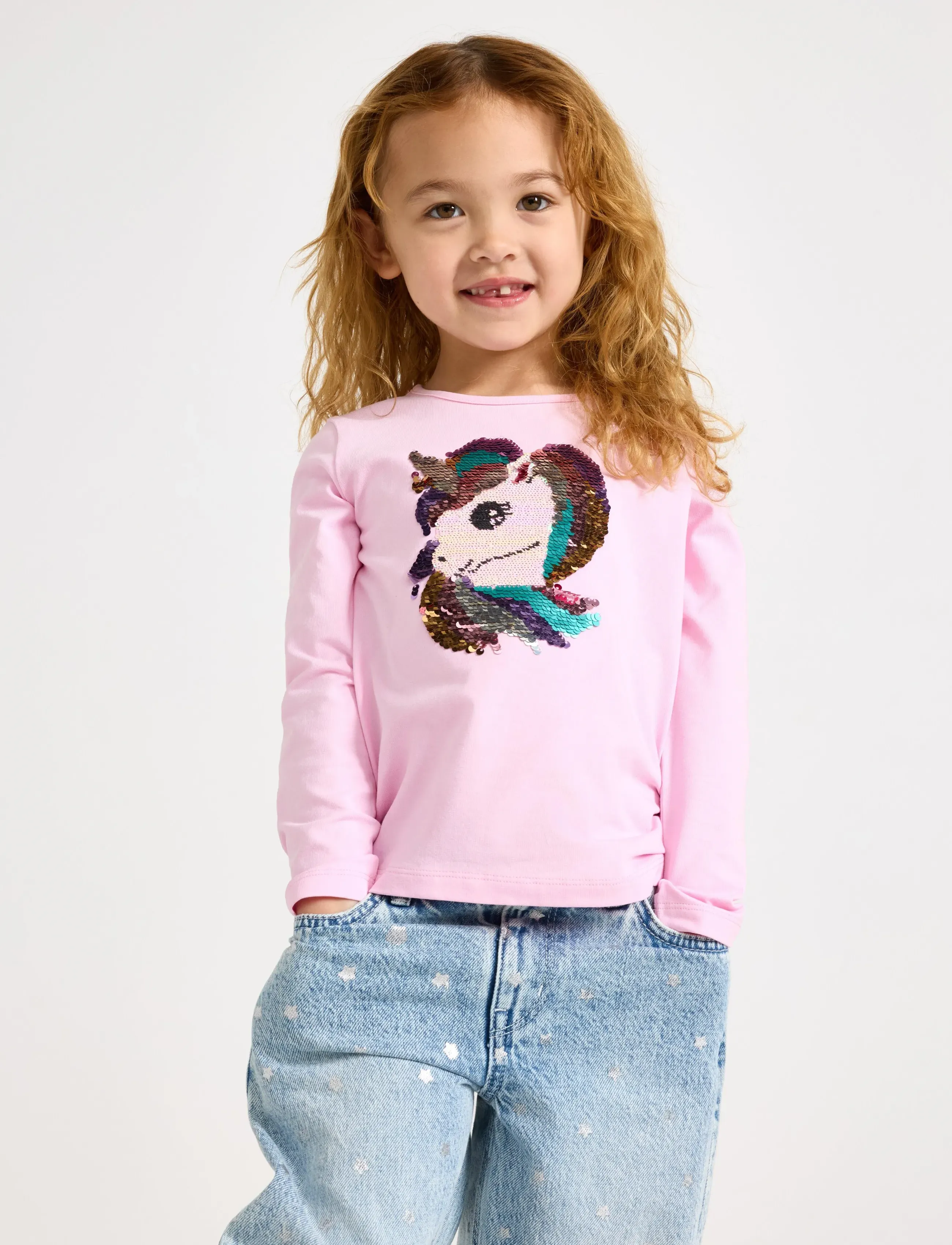 Lindex Long-Sleeved Top With Reversible Sequins, 110, Pink, T-Shirts > Langærmede T-shirts, Børn