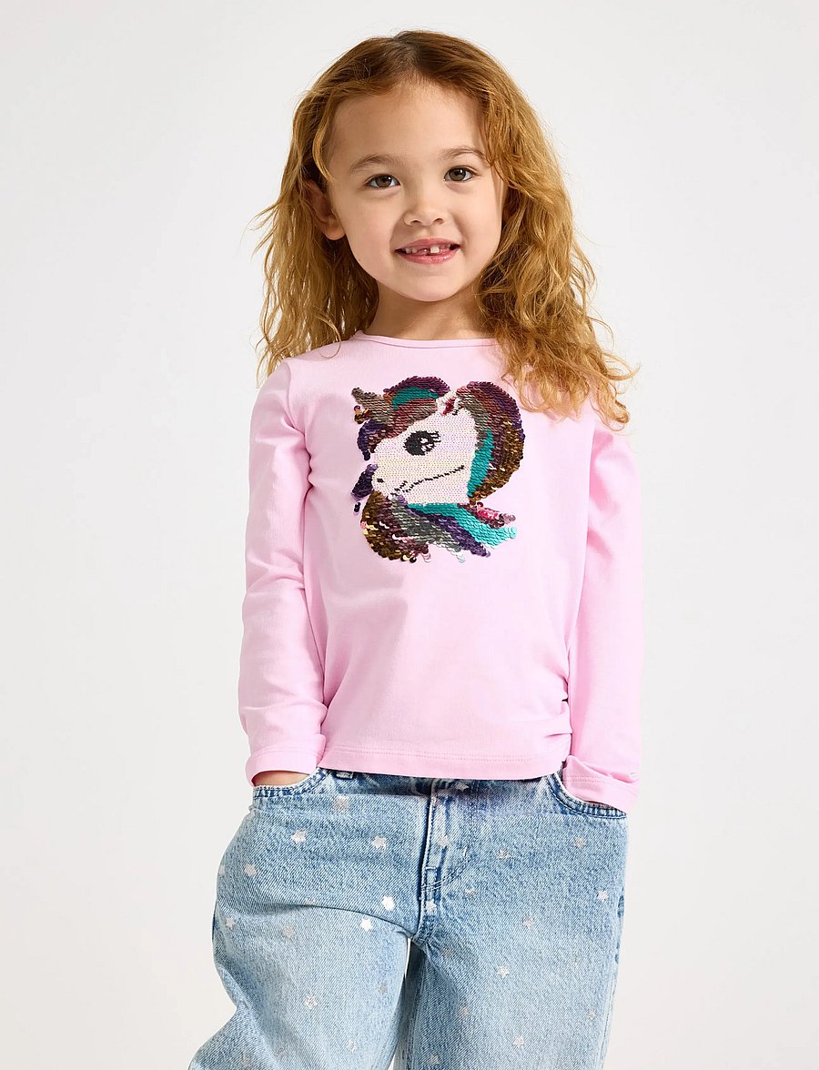 Lindex - Long-sleeved top with reversible sequins - langærmede t-shirts - light pink - 0