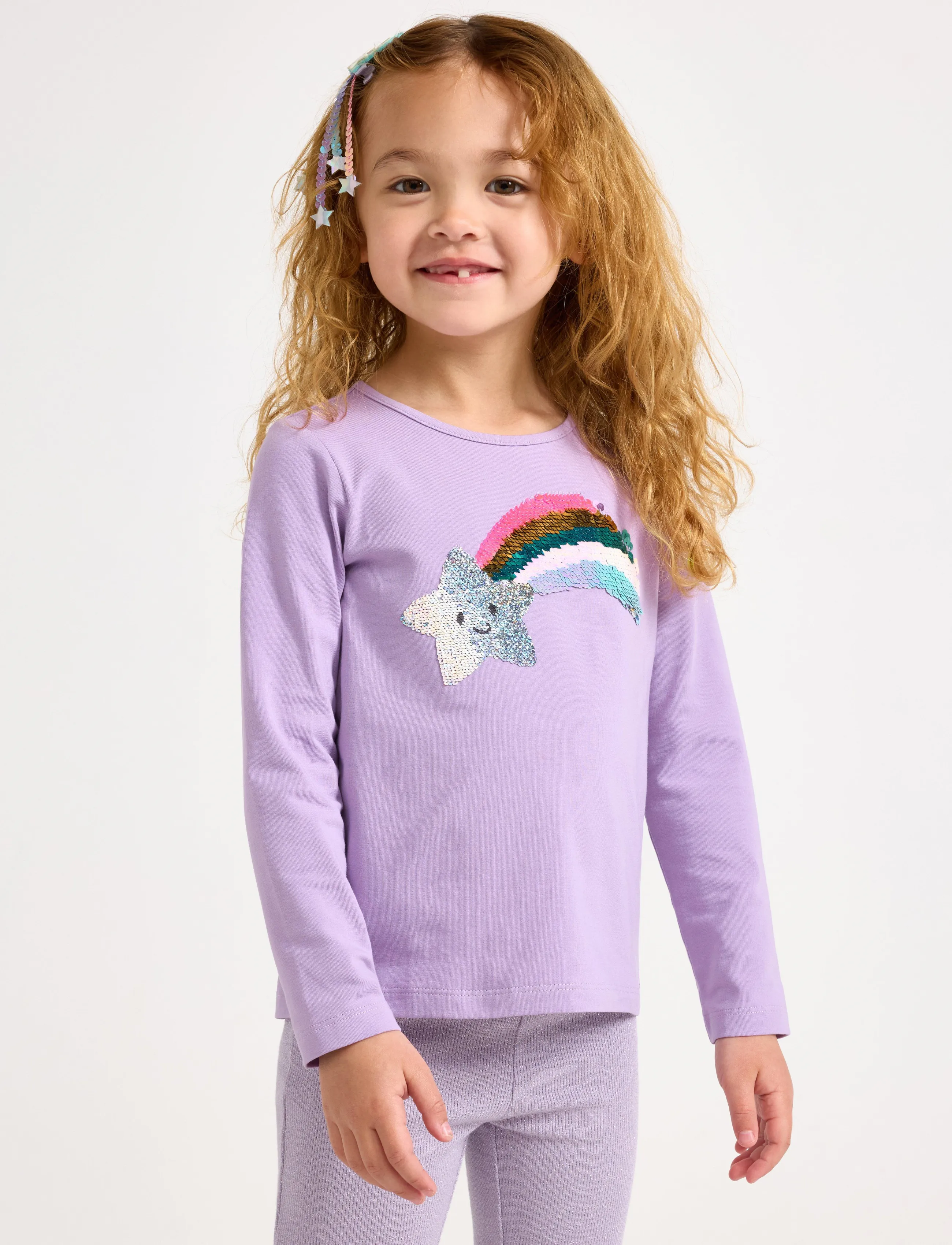 Lindex Long-Sleeved Top With Reversible Sequins, 122, Purple, T-Shirts > Langærmede T-shirts, Børn