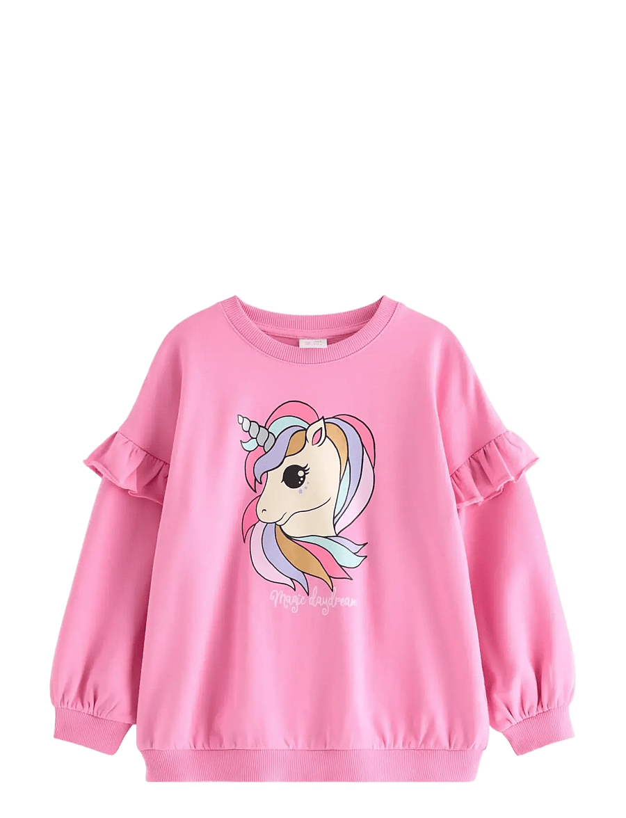 Lindex - Sweatshirt with unicorn and brushed inside - sweatshirts - pink - 1