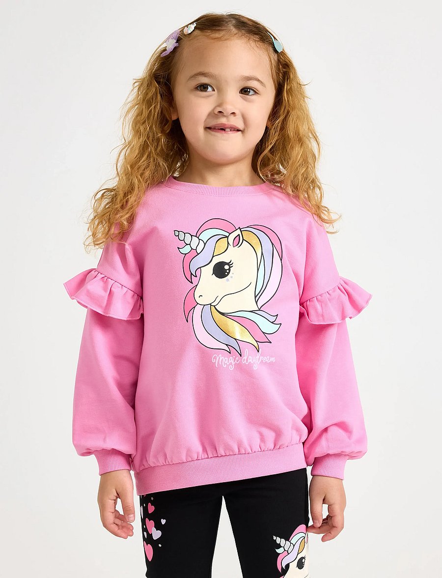 Lindex - Sweatshirt with unicorn and brushed inside - sweatshirts - pink - 0