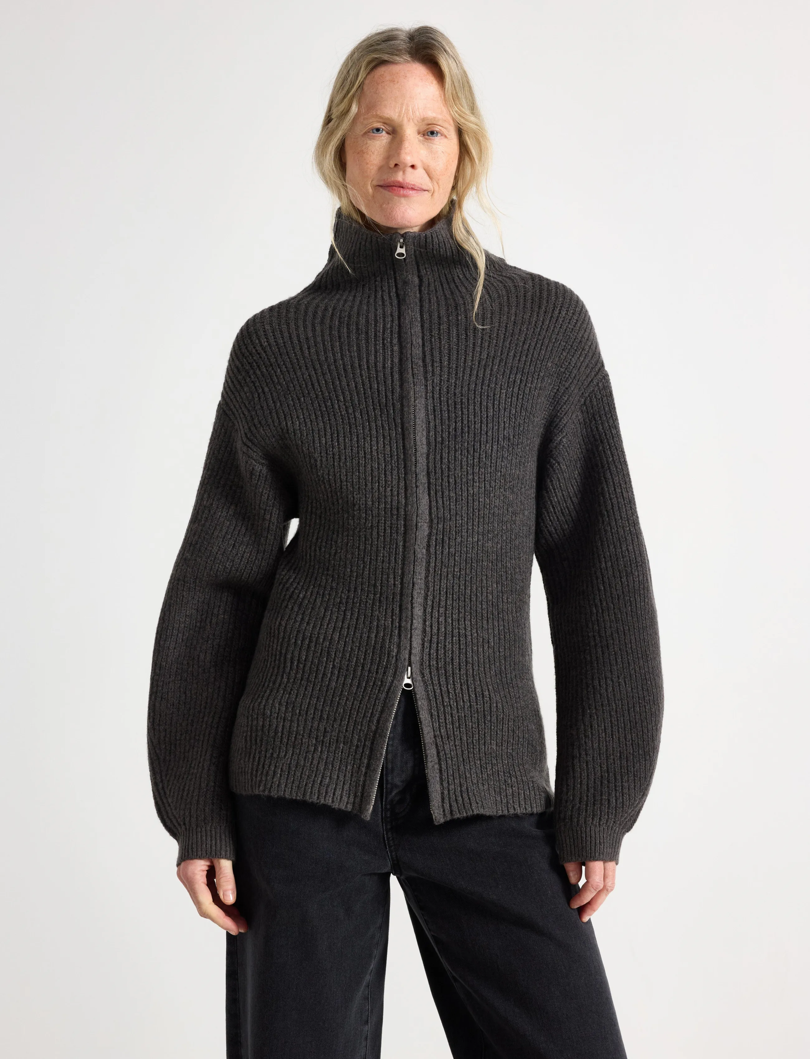 Lindex Knitted zip cardigan - Clothing - DARK GREY / grey