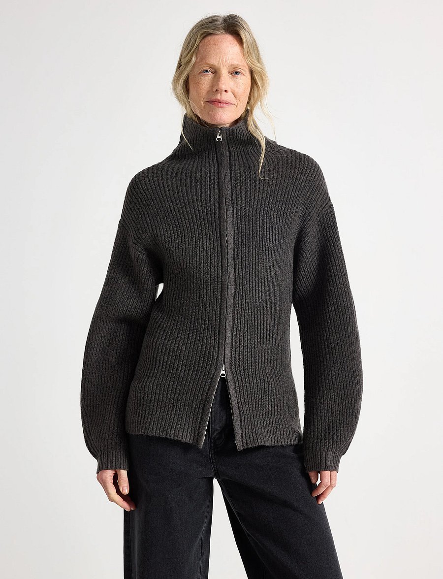 Lindex - Knitted zip cardigan - kardiganid - dark grey - 0