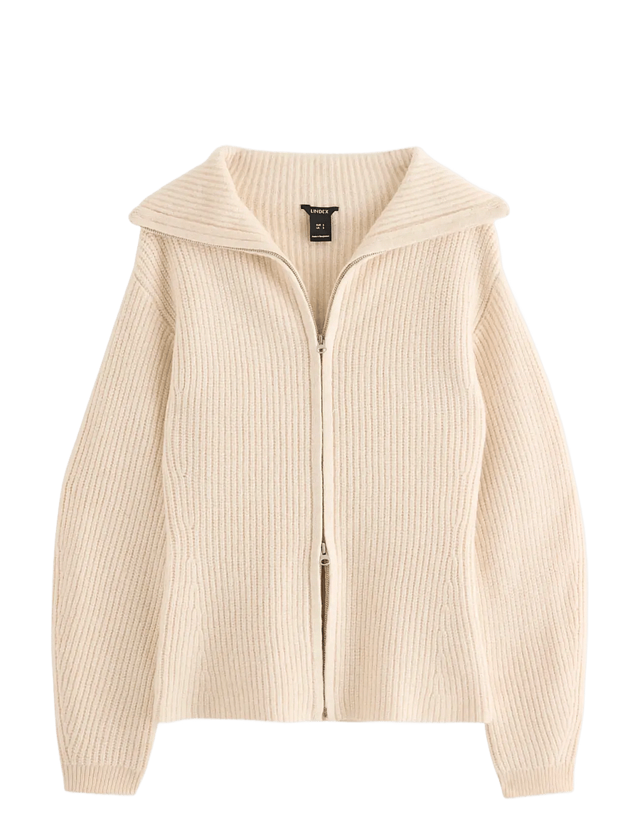 Lindex - Knitted zip cardigan - light beige - 1