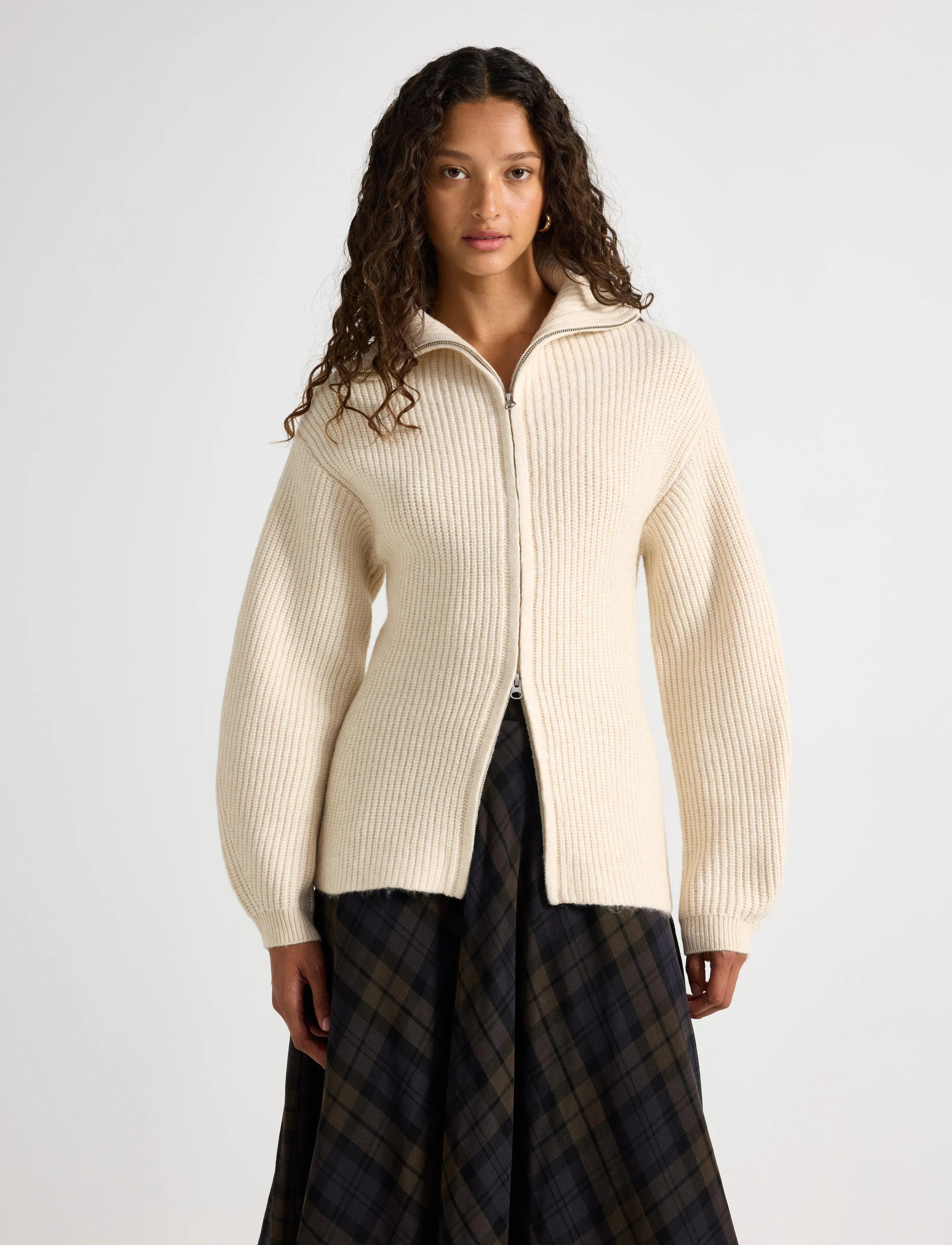 Lindex Knitted Zip Cardigan, L, Knitwear, Beige - Cardigans, Frauen