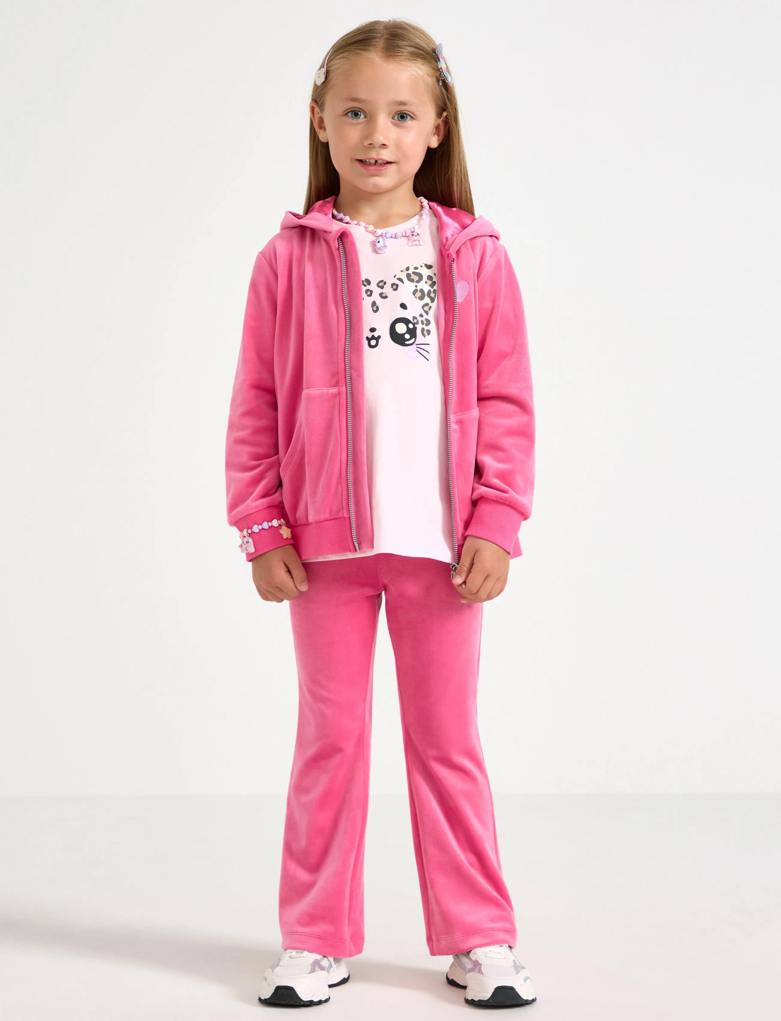 Lindex Solid Flared Leggings In Velour, 116, Unterteile, Rosa - Leggings, Kinder